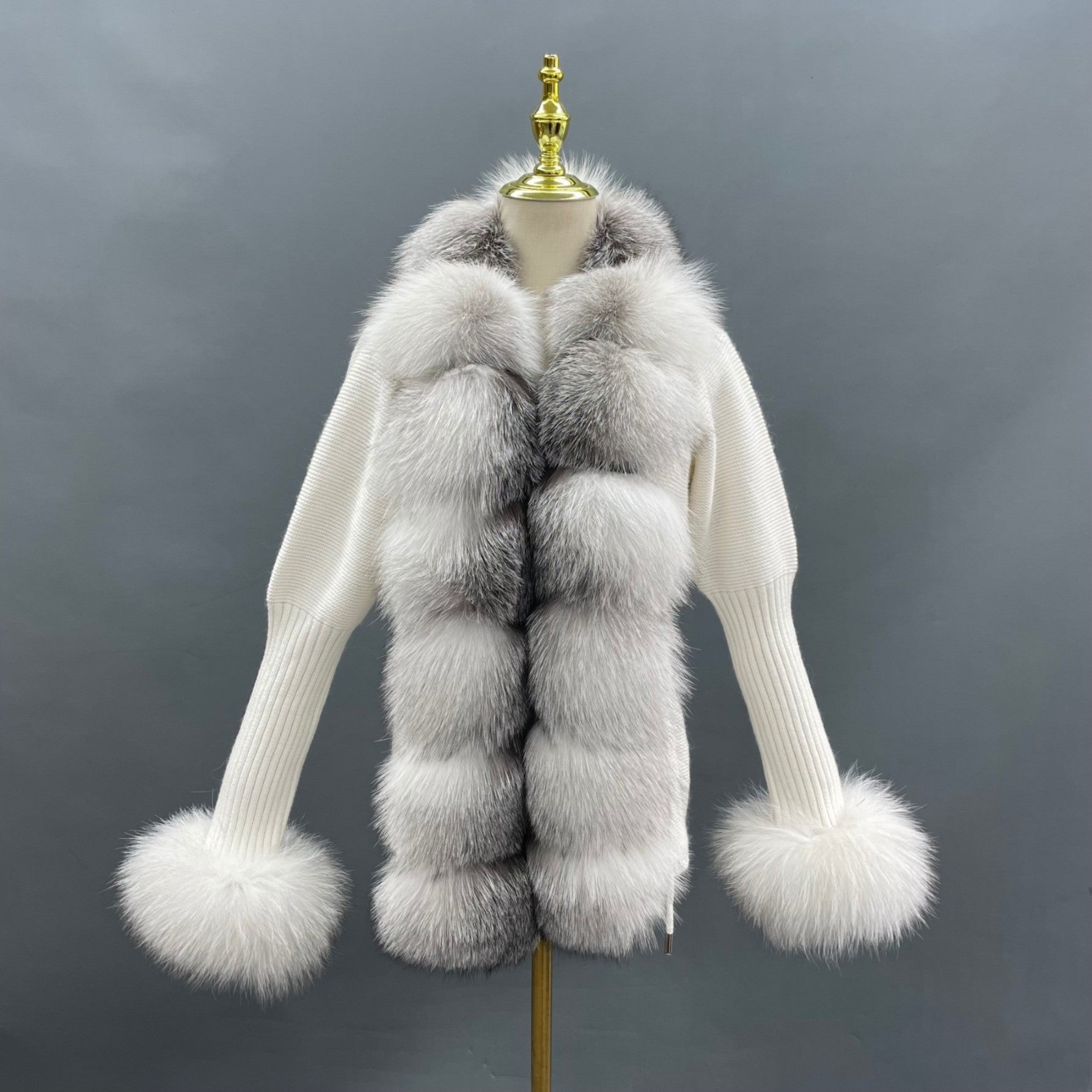 Women's Fashion Cuff Lapel with Fox Fur Knit Cardigan - Janefur
