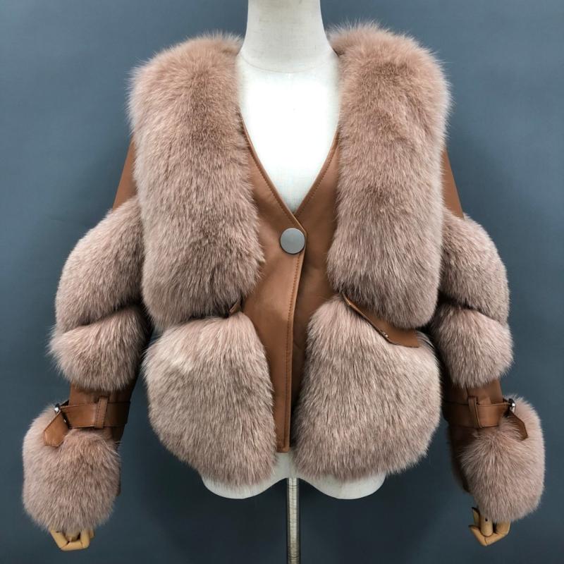 Short Style One Button Women's Real Fox Fur Fashion Jacket - Janefur