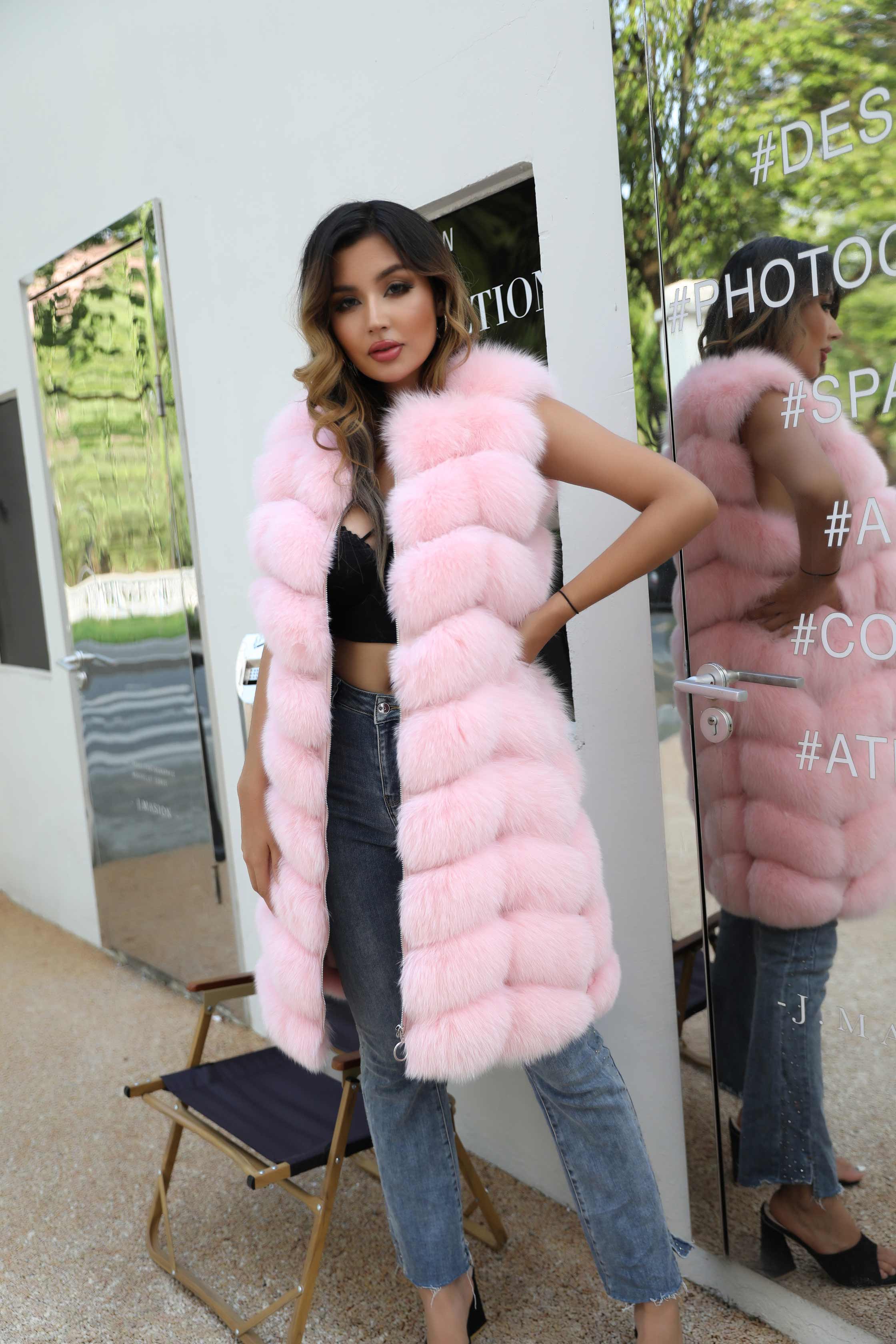 High Quality Warm Sleeveless Long Women's Real Fox Fur Luxury Vest - Janefur