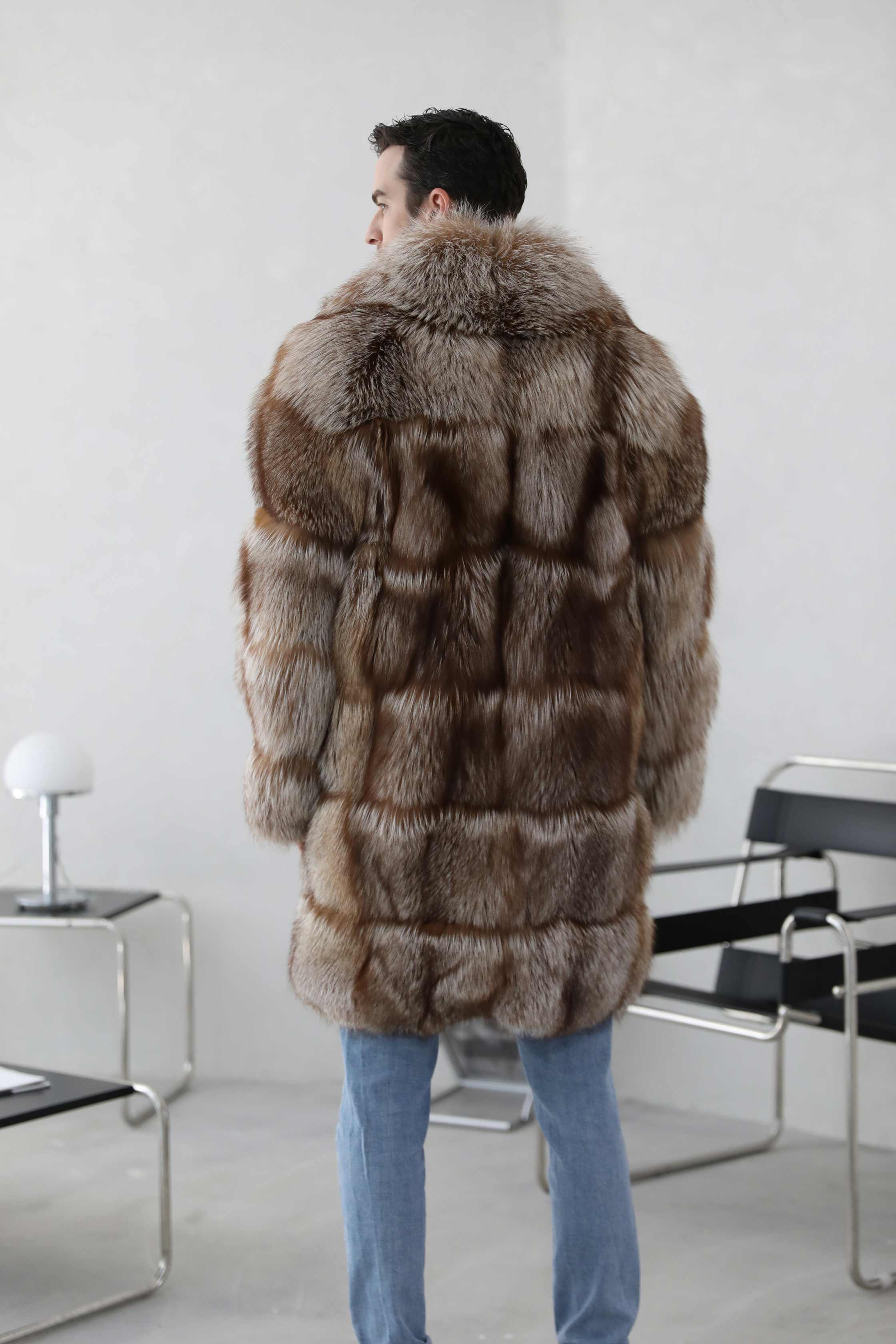 Long High-Quality Men's Winter Fur Coat Fashion Silver Fox Fur Coat - Janefur
