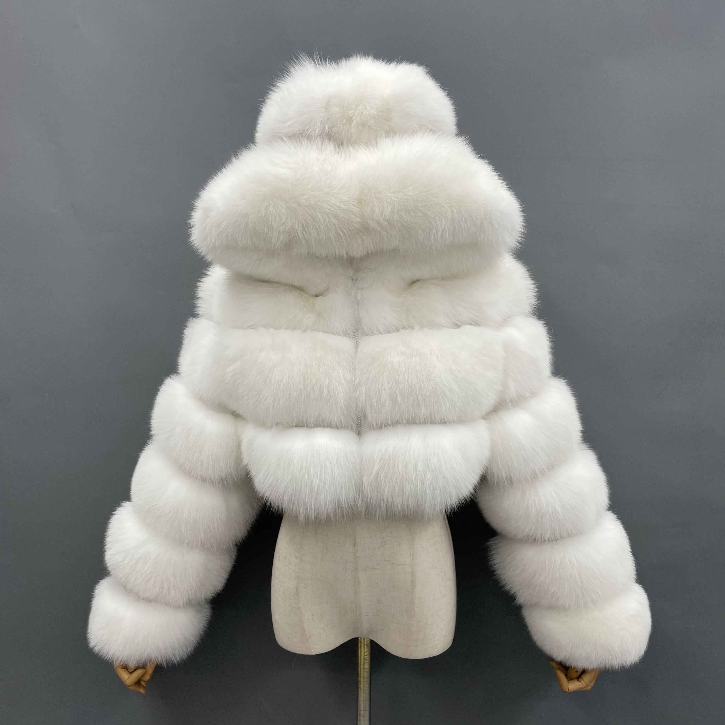 New Women's Winter Rainbow Fox Fur Hooded Coat - Janefur
