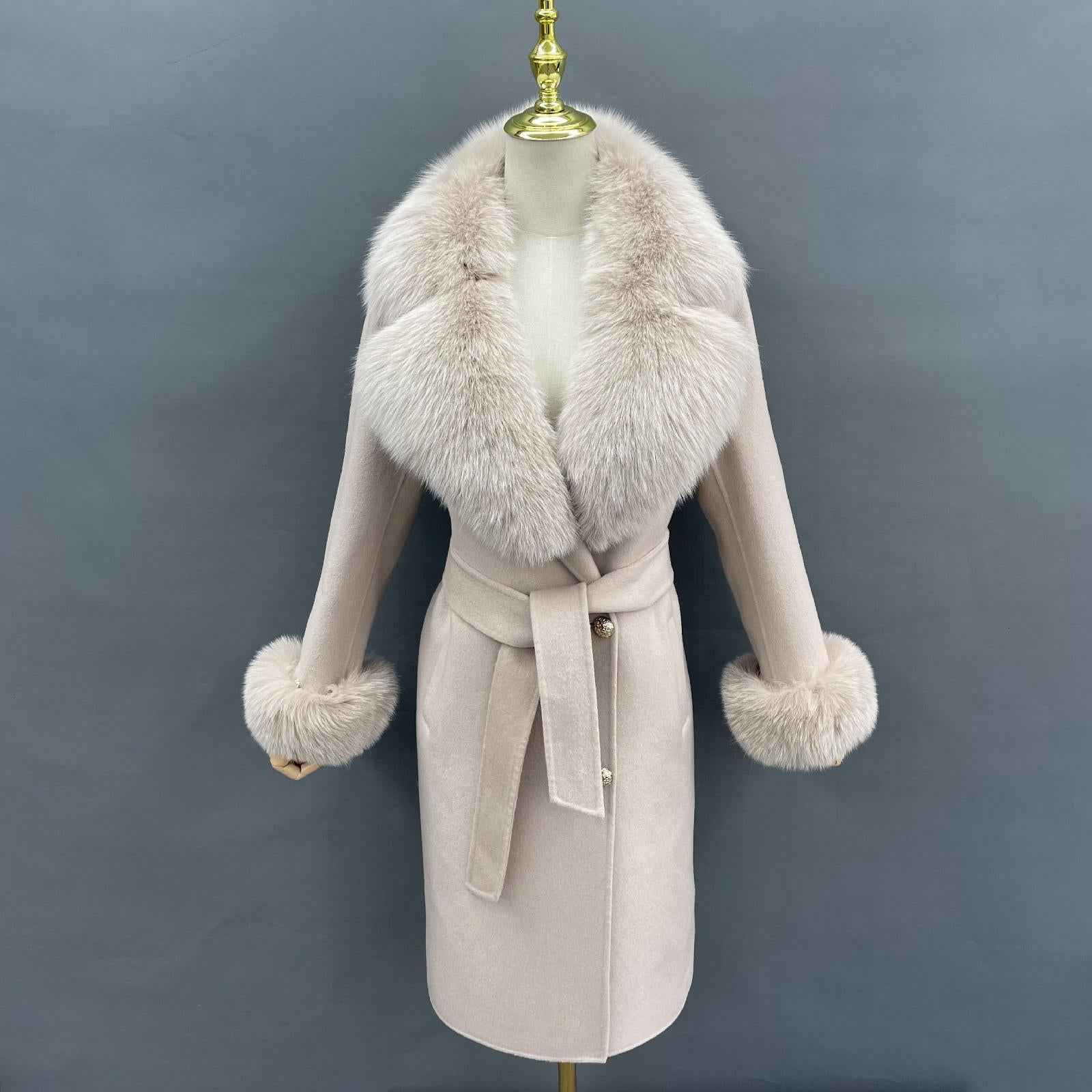 Suit Collar Double-faced Wool Fashion Coat Women's Long Cashmere Coat - Janefur