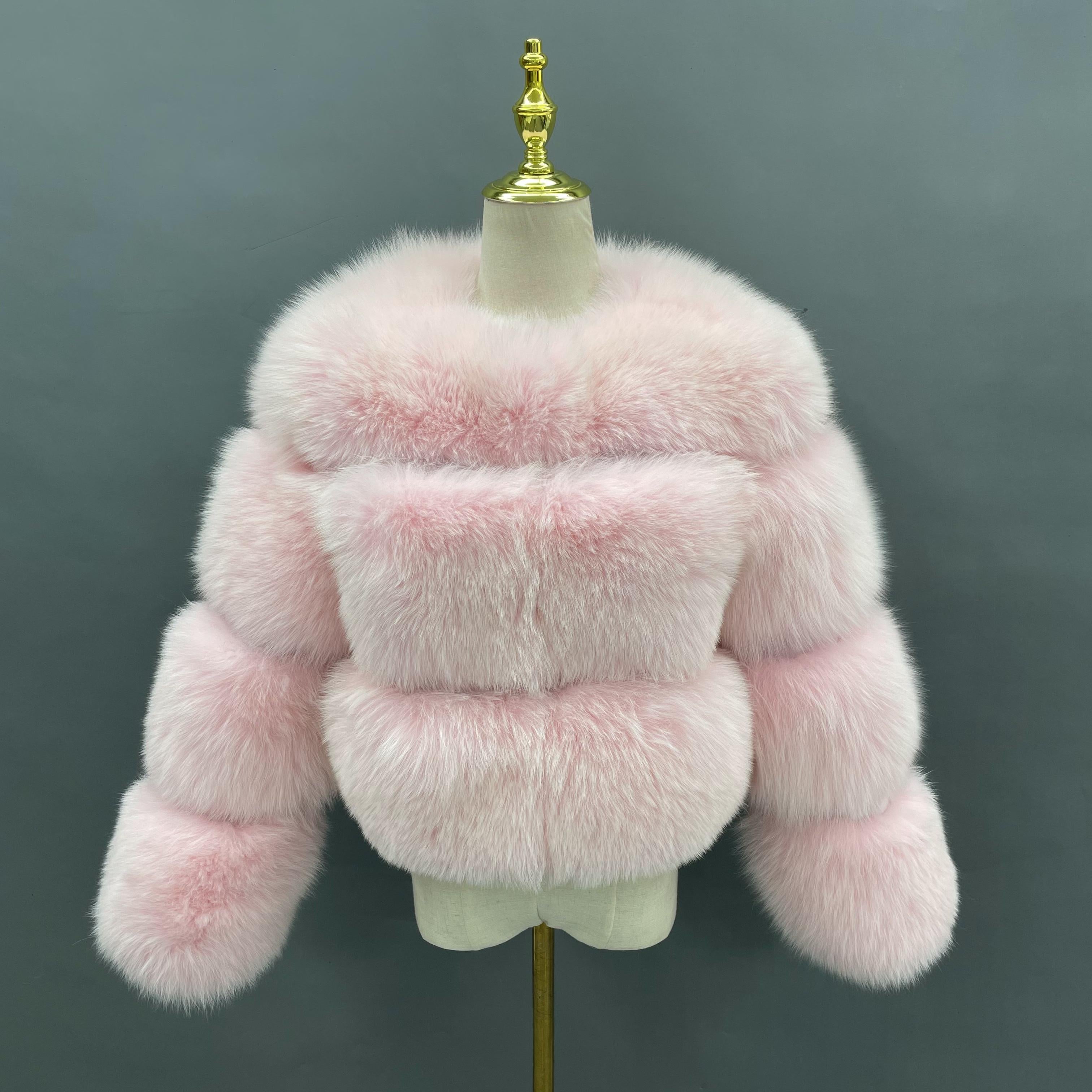 Women's Warm Round Neck Real Fur Blue Fox Short Coat In Winter - Janefur