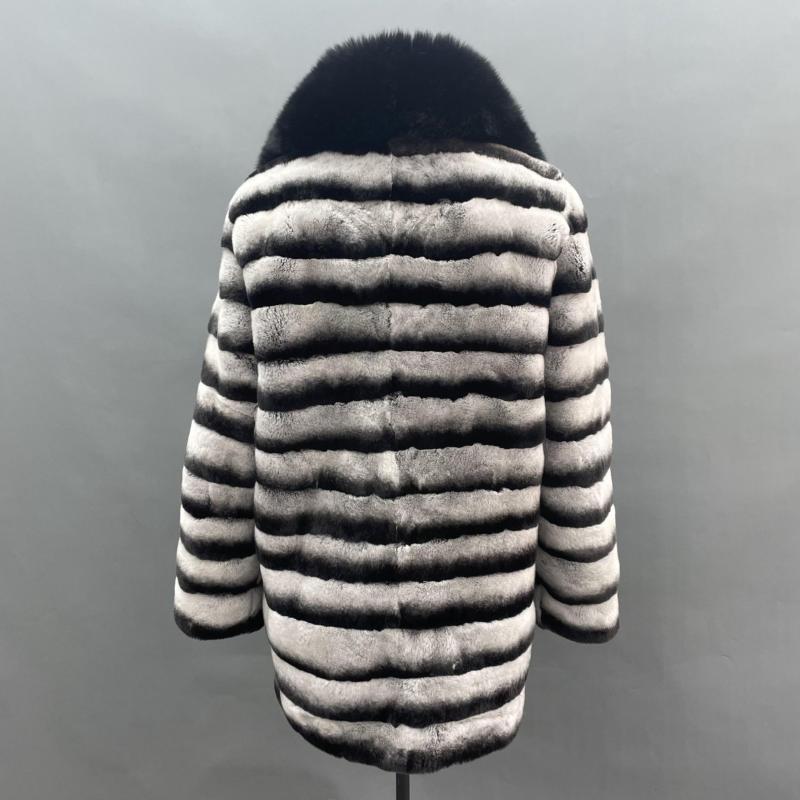 Men's Matching Color Large Fur Collar Rabbit Fur Coat - Janefur