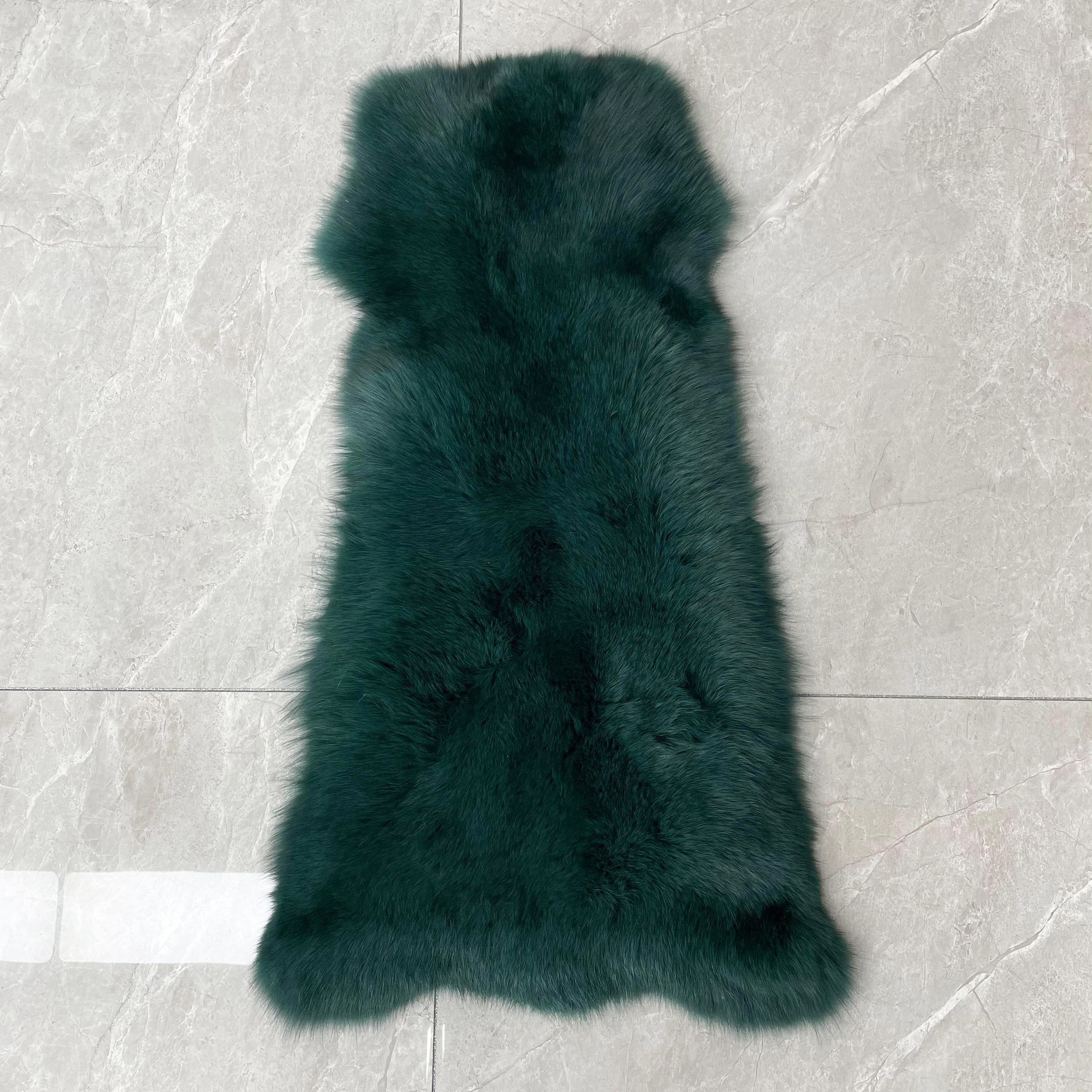 Luxury Blue Fox Fur Coat with Hood – Long Chevron Stitched 10-Panel Women’s Winter Fur Jacket 5# Green