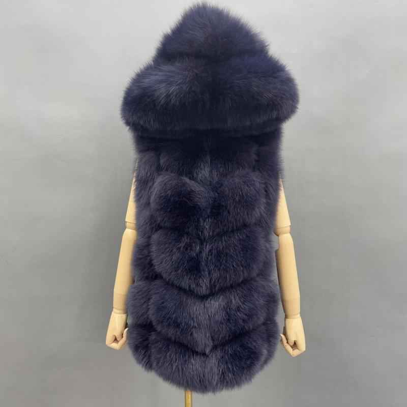 Blue Fox Hooded Fox Fur Ladies Vest - Janefur