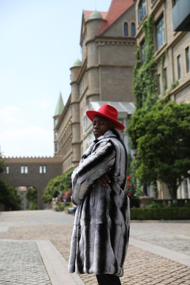 Men's Coat with a Shawl Collar Made of Rabbit Fur - Janefur