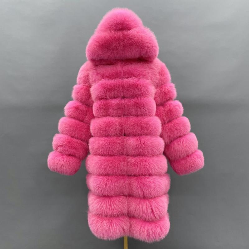 Long Blue Fox Hooded Fox Fur Coat - Janefur
