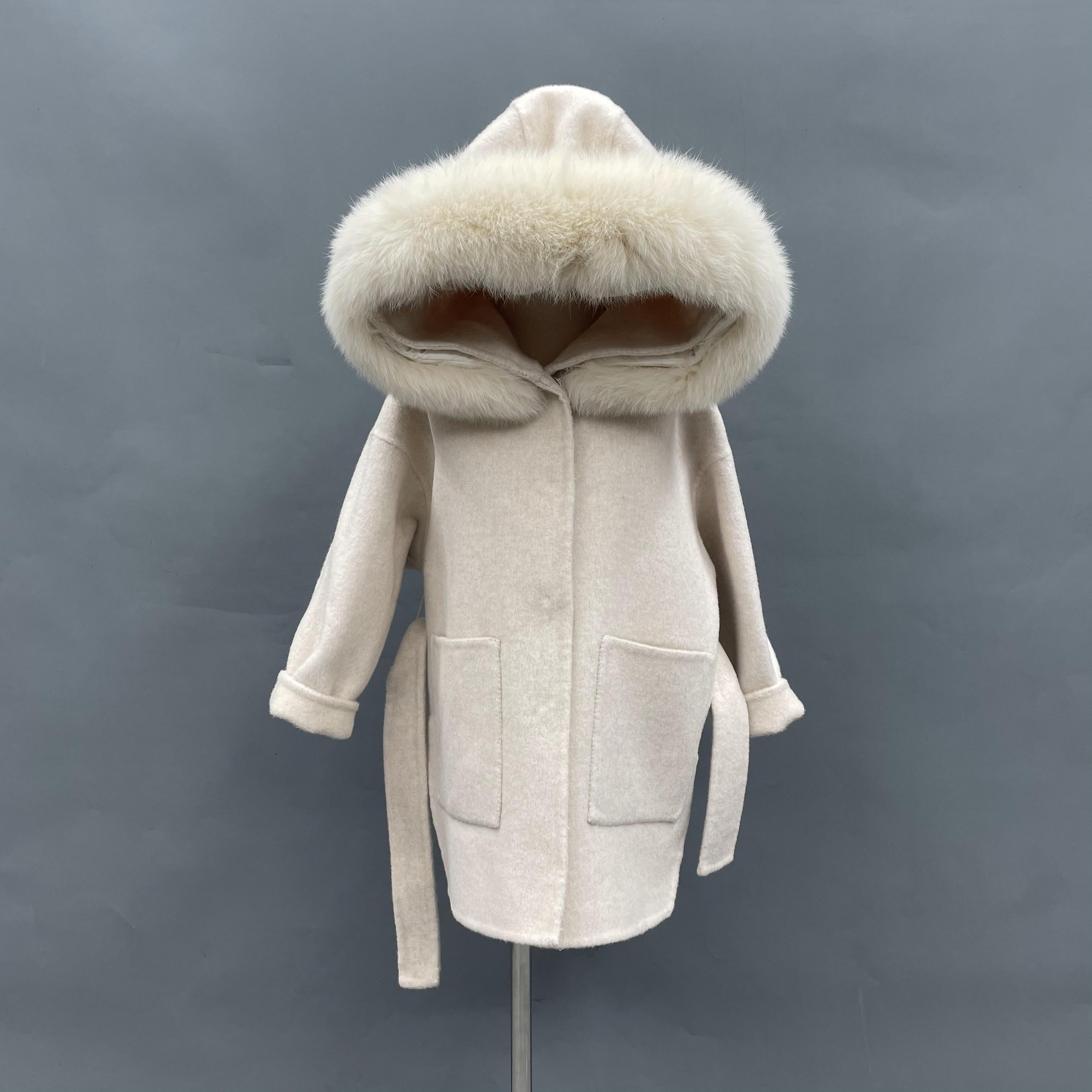 New Children's Winter Hooded Double Face Cashmere Jacket - Janefur