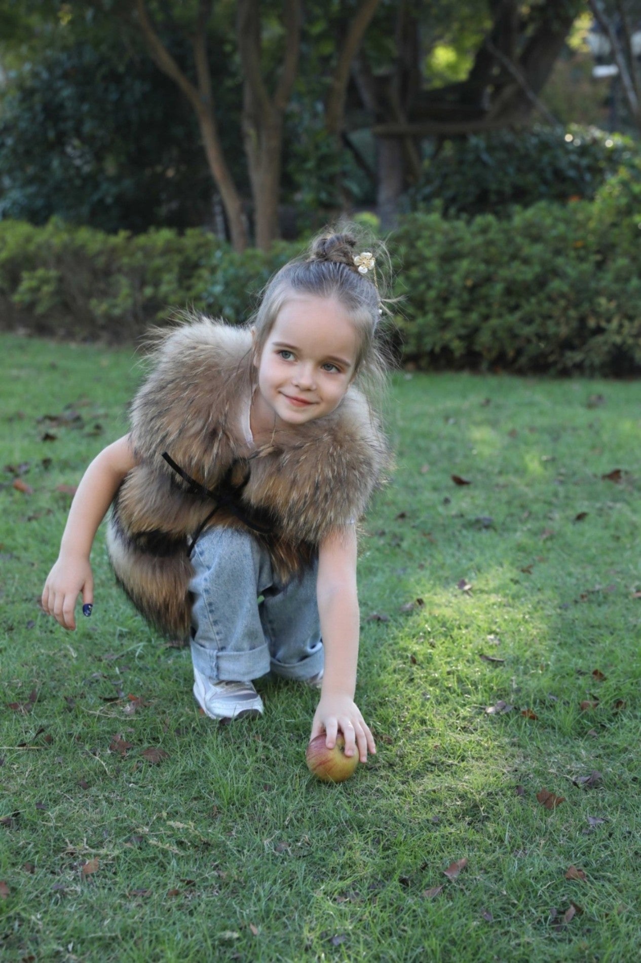 Children's Fall and Winter Three Sections Raccoon Fur Vest - Janefur