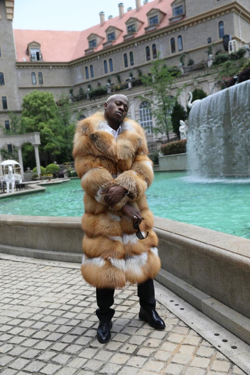 Winter Men's Long Fox Fur Coat Red Fox Warm Coat - Janefur
