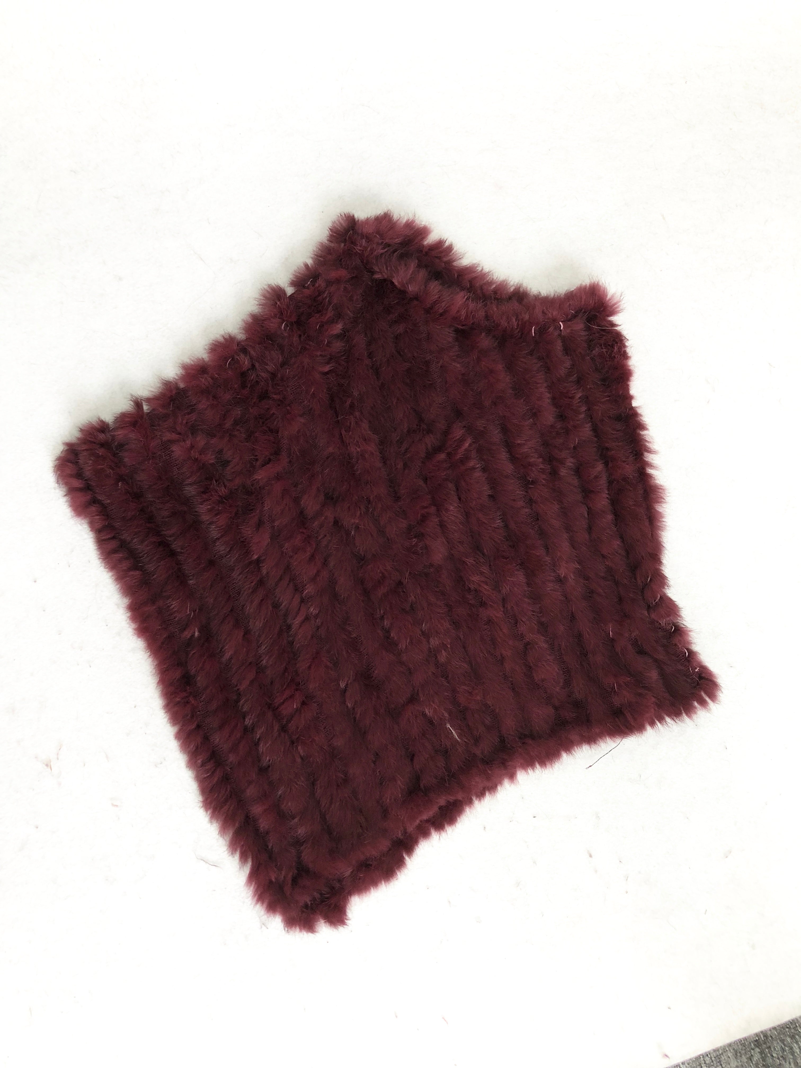 Women's Black & White Rabbit Fur Triangular Shawl - Luxe Winter Accessory