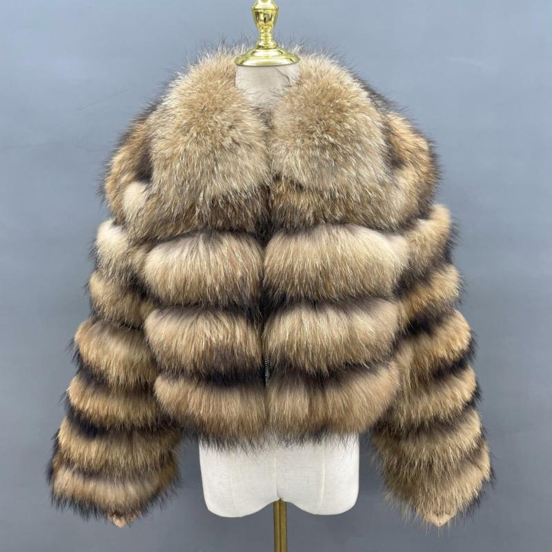 Women's real raccoon fur coat European design warm winter jacket - Janefur