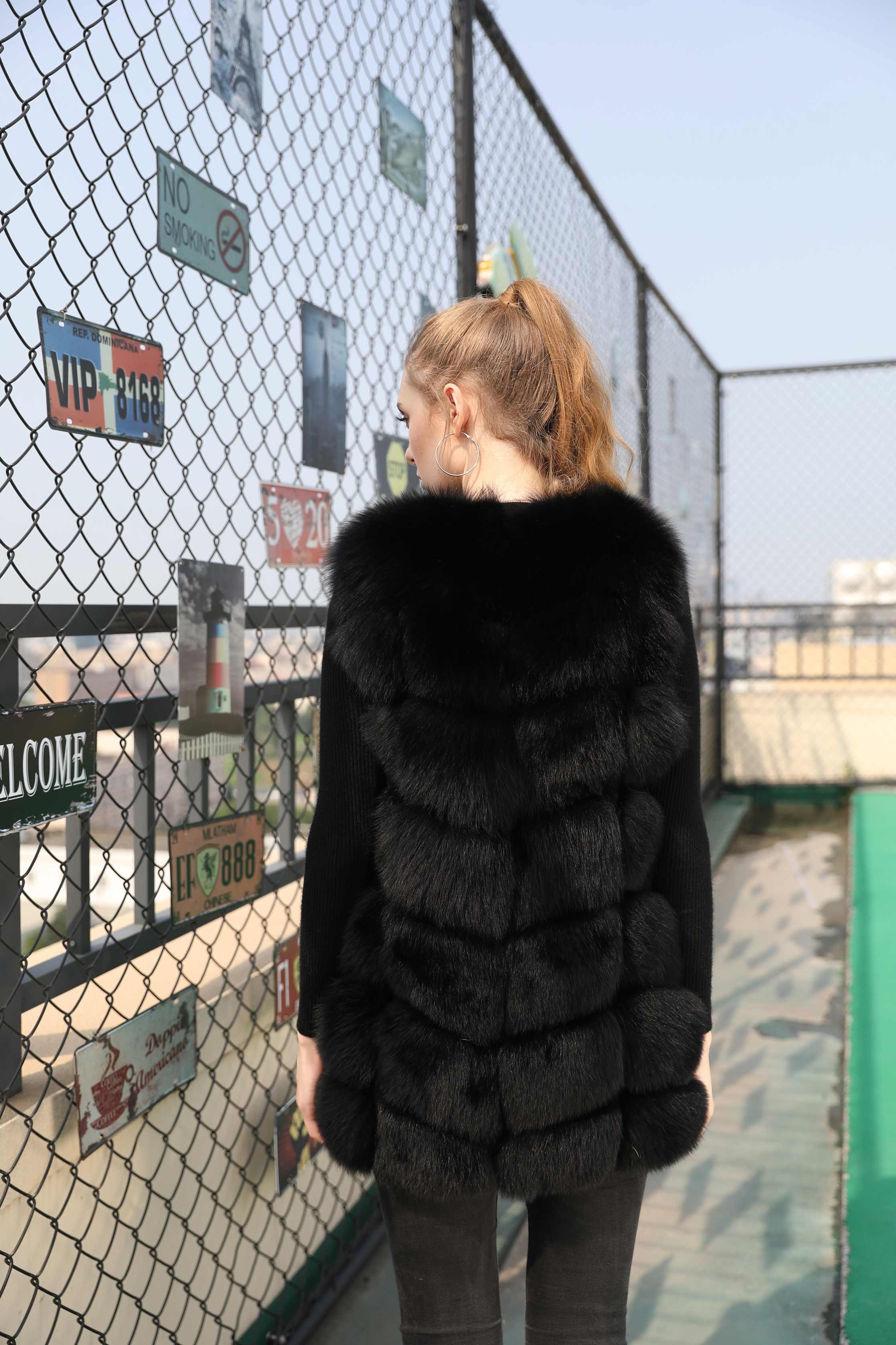 Women's Autumn And Winter Fox Real Fur Solid Sleeveless Vest - Janefur