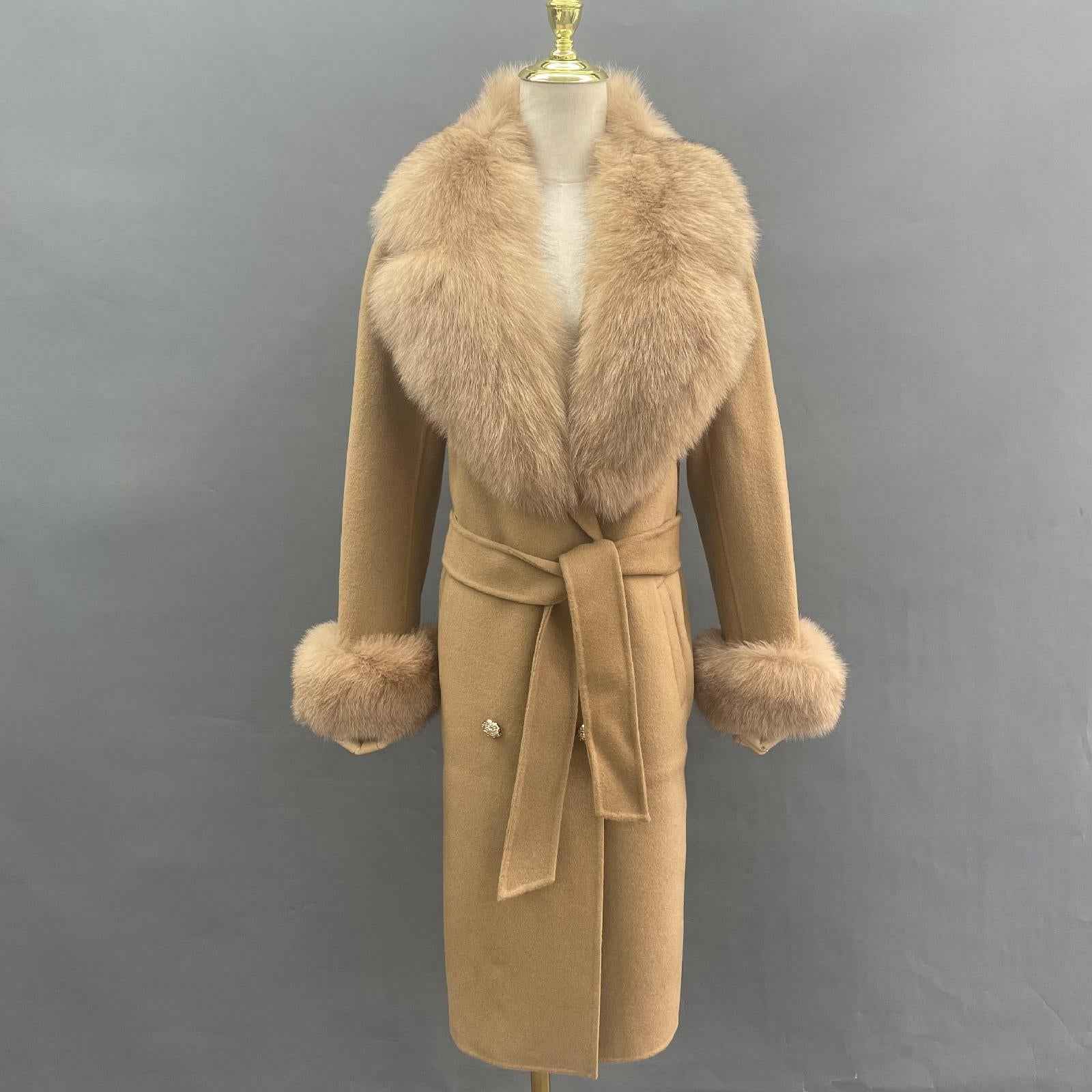Suit Collar Double-faced Wool Fashion Coat Women's Long Cashmere Coat - Janefur