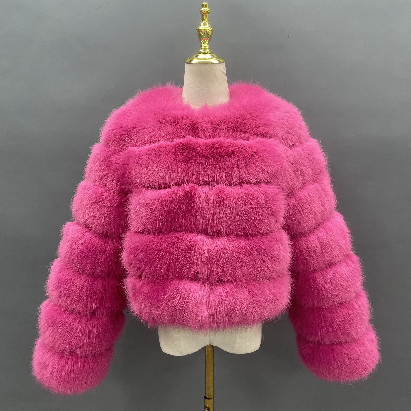Women's Short Striped Faux Fur Coat Eco Fur Jacket - Janefur