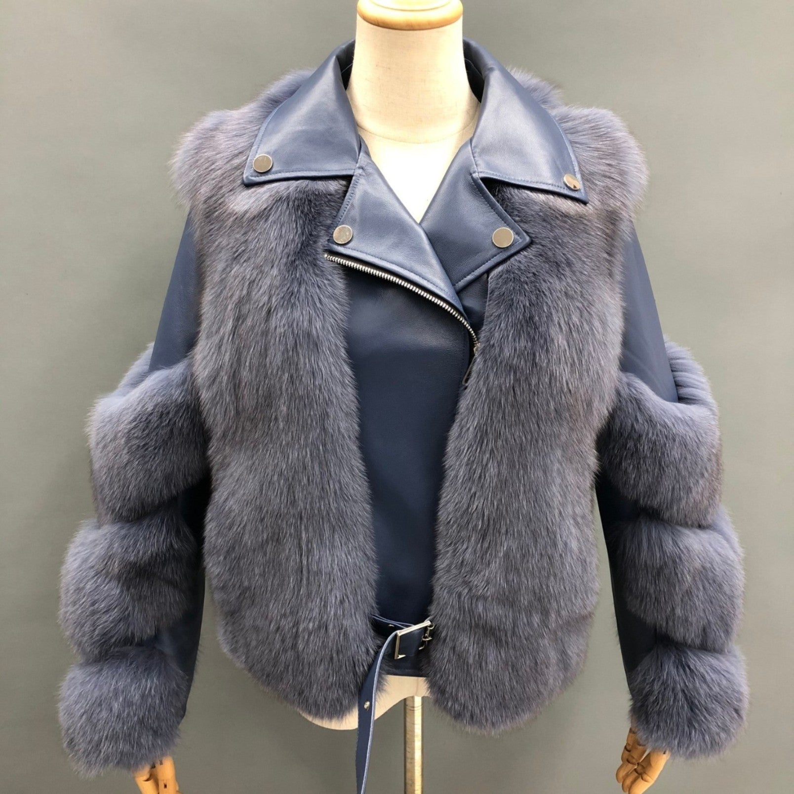 Women's Fall and Winter Fashion Leather Collar Fox Fur Parka - Janefur