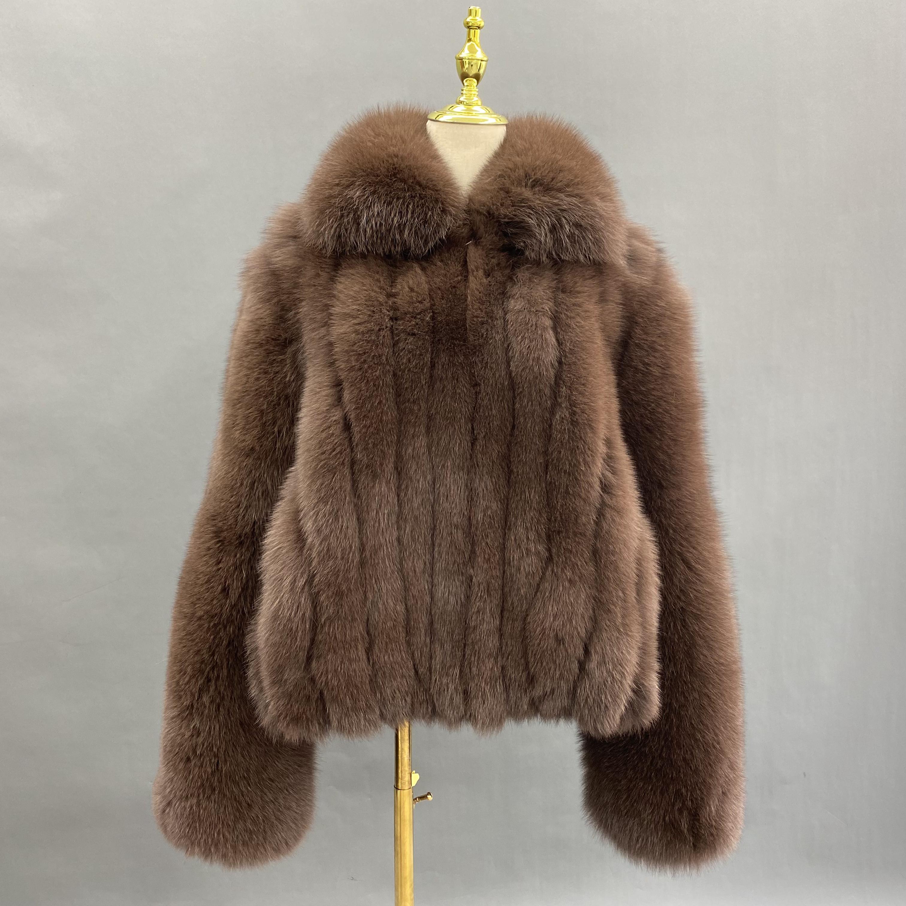 Men's Lapel With Vertical Stripes Special Fox Fur Coat 2#Brown