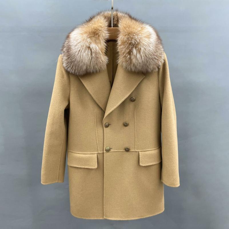 Men's Cashmere Double-breasted Coat Lapel Design - Janefur
