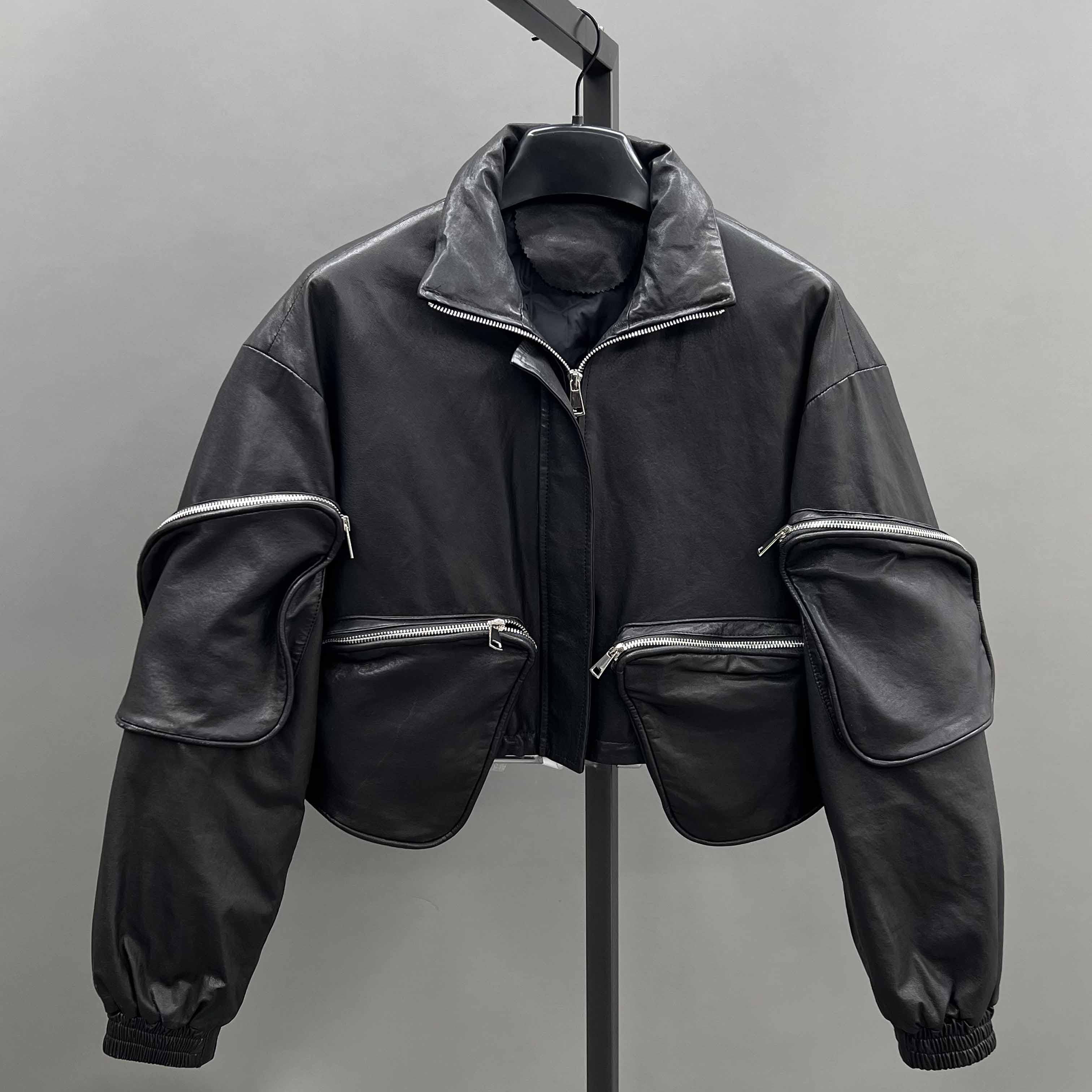 Stand-up Collar Cropped Utility-style Down Jacket - Janefur