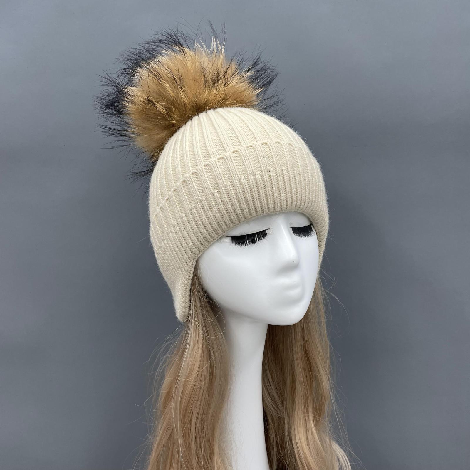 Warm Knitted Earmuff Hat Winter Women Fur Pom Pom Beanie Hat - Janefur