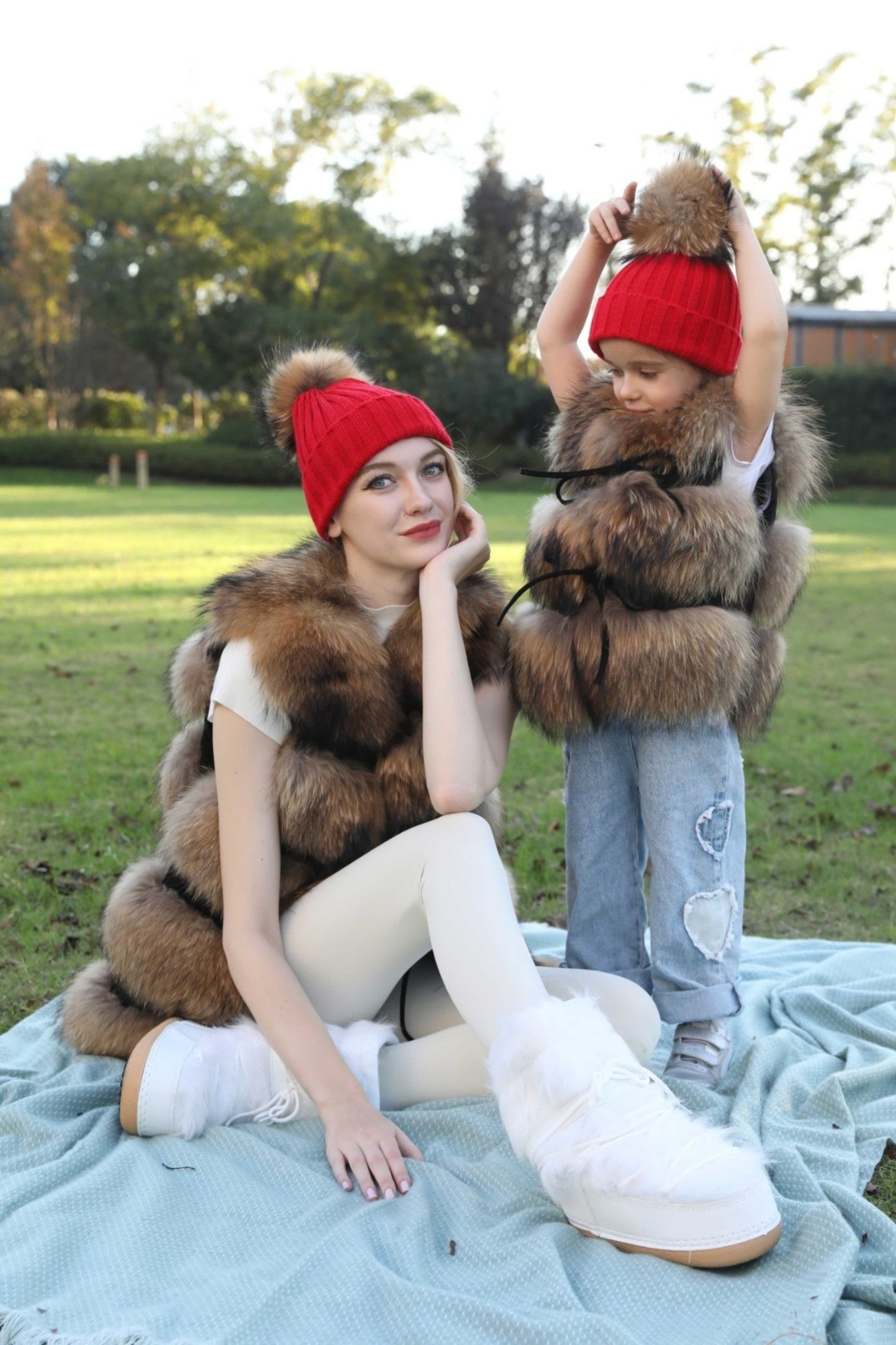 New Fall And Winter Striped With Fur Pom Pom Acrylic Hat - Janefur