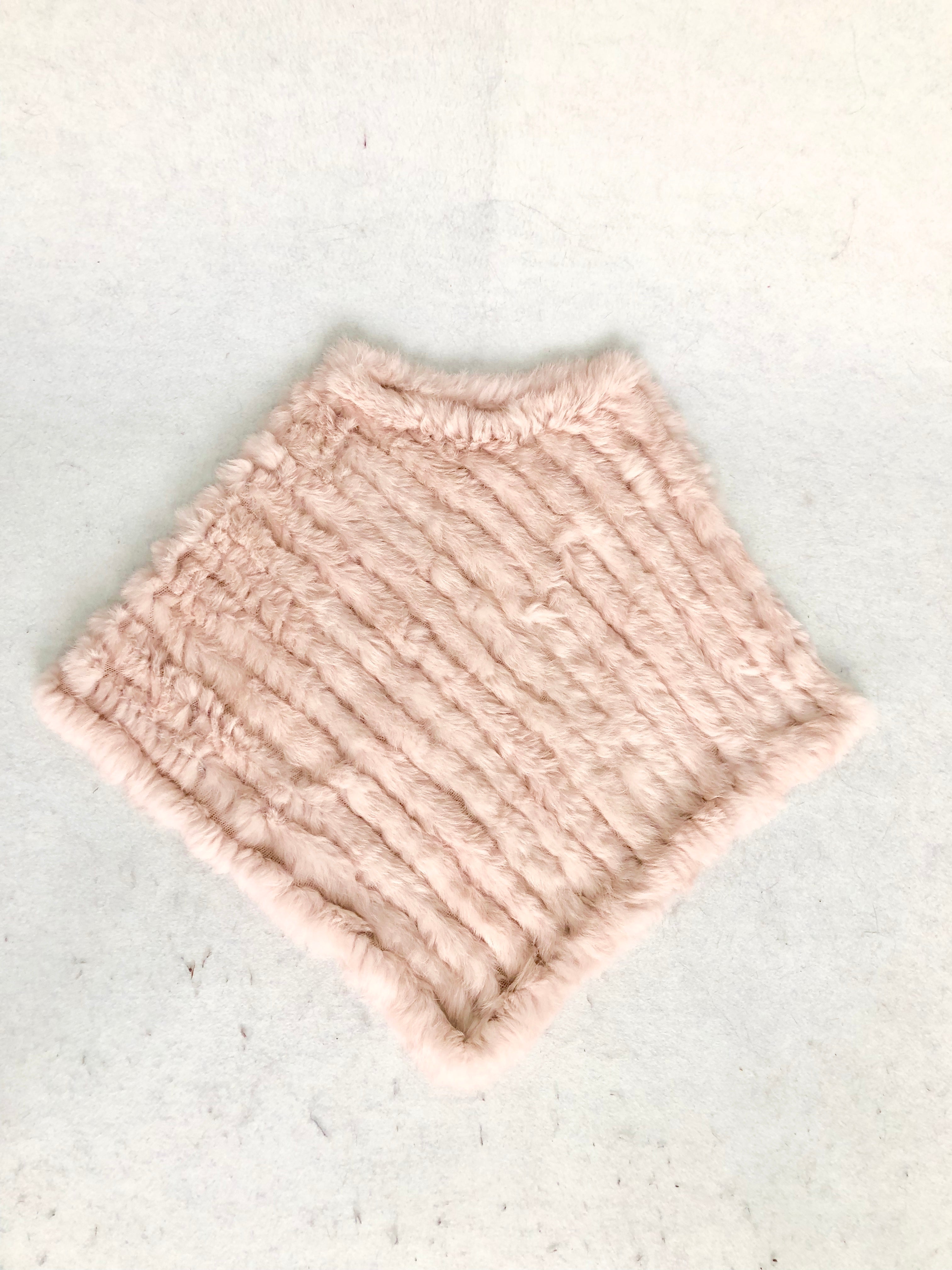 Women's Black & White Rabbit Fur Triangular Shawl - Luxe Winter Accessory