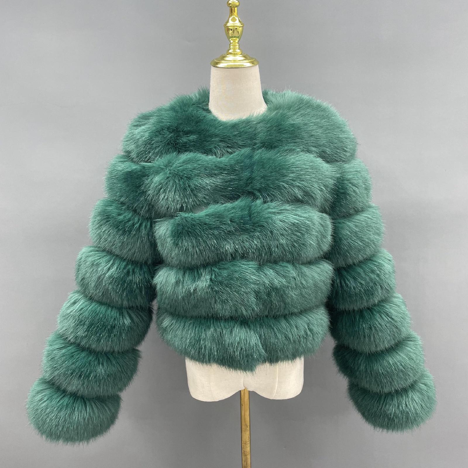 Women's Short Striped Faux Fur Coat Eco Fur Jacket - Janefur