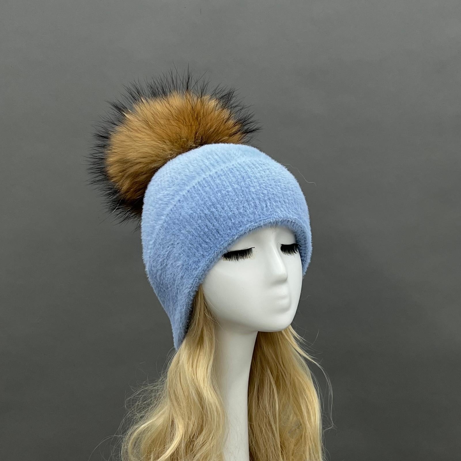 Women's Fashion Fox Fur Hat with Pom Poms - Janefur