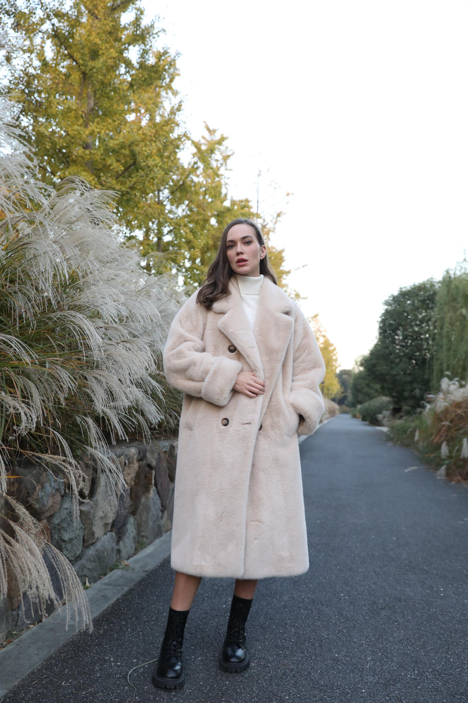 Women's Fall And Winter Cost-effective Suit Collar Long Faux Mink Jacket - Janefur