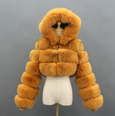 Fashion Short Genuine Fox Fur Coat Women's Winter Hooded Jacket - Janefur