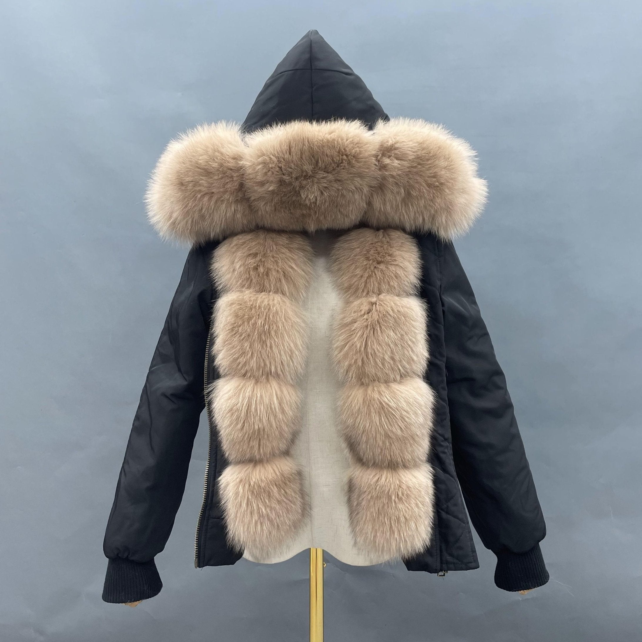Women's New Autumn and Winter Fashion Fox Fur Placket Parka - Janefur