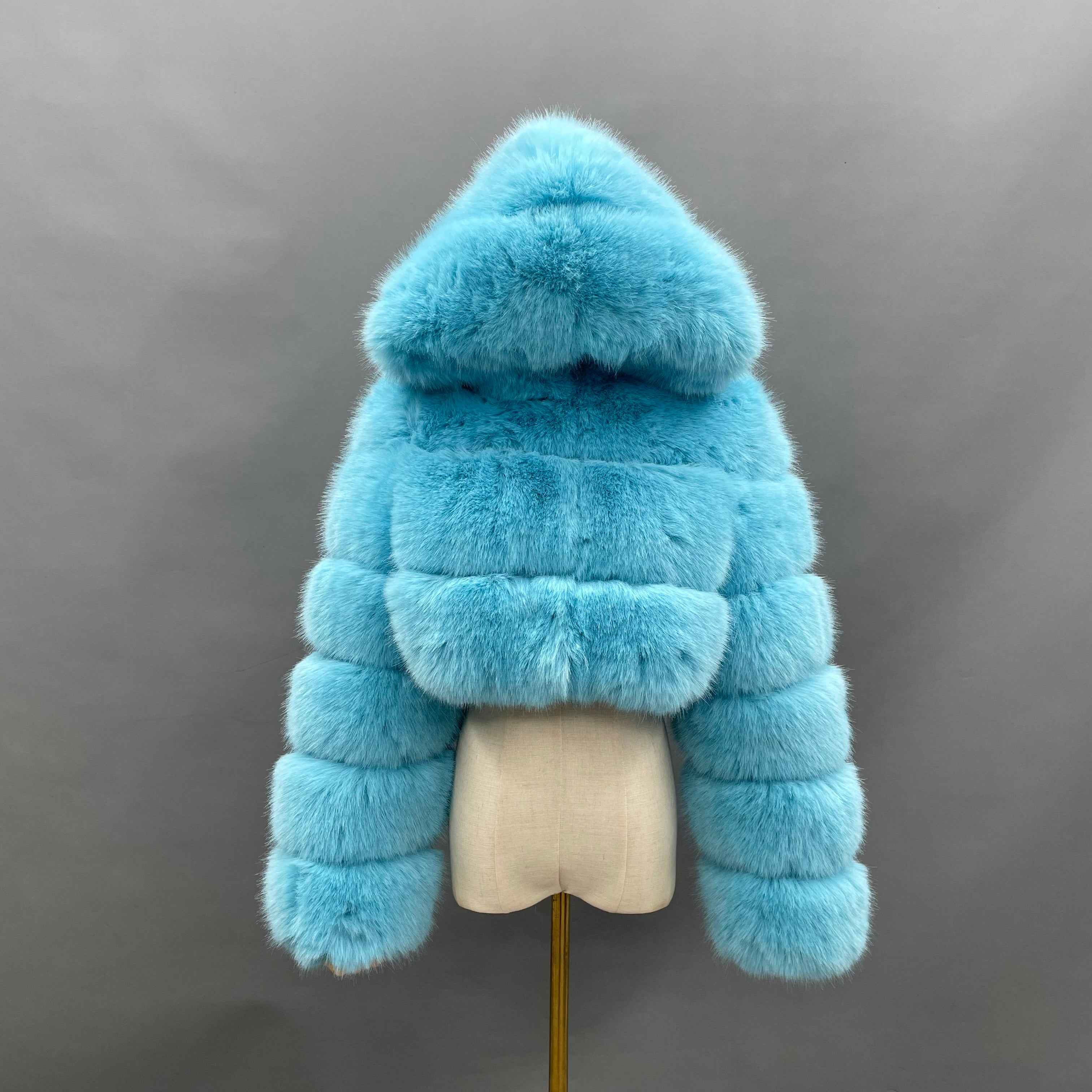 Three - Panel Faux Fur Cropped Hooded Coat