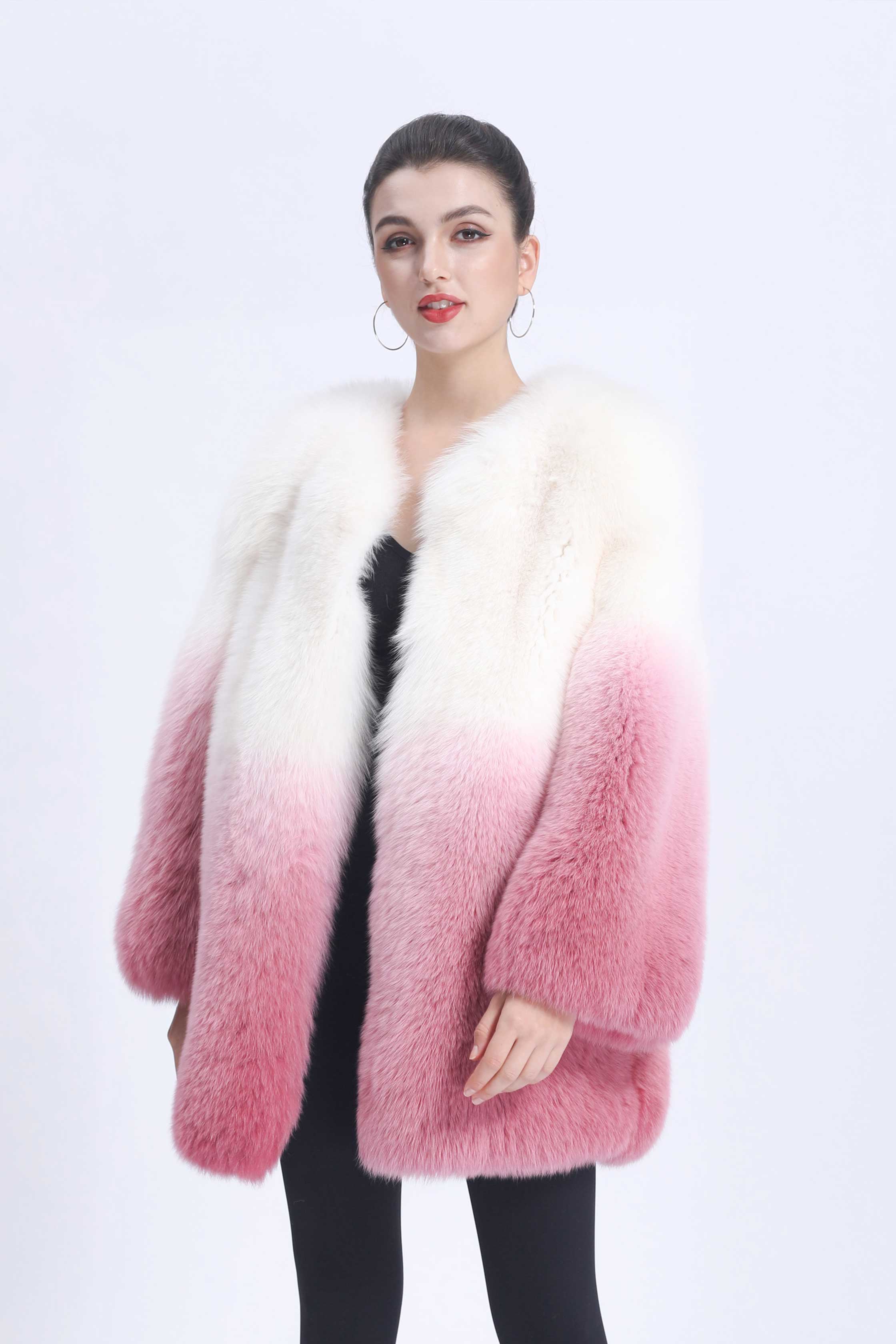 Winter High-quality Gradient Solid Color Women's Real Fox Fur Coat - Janefur