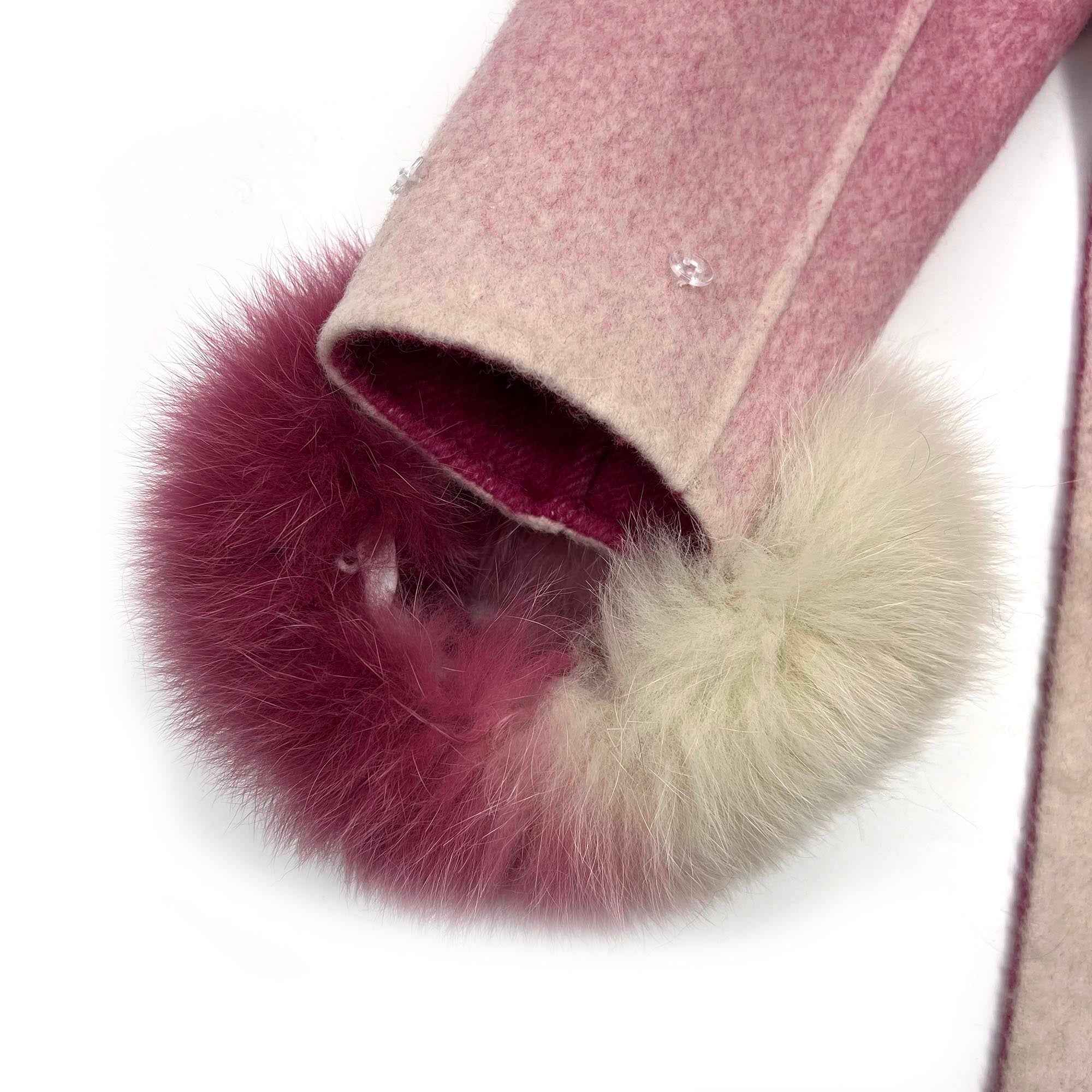Janefur Trendy Gradient Color Real Fox Fur Collar Long Cashmere Coat for Women - Janefur