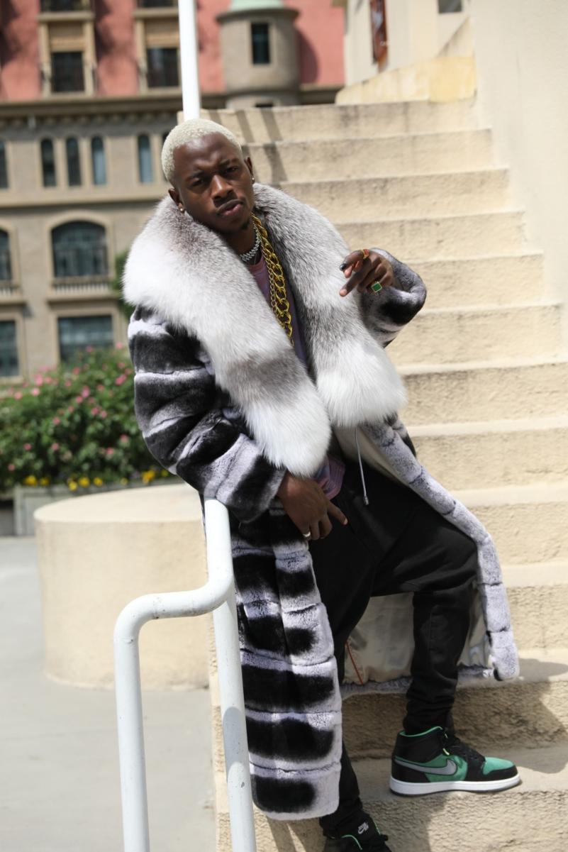 Coat With a Large Fur Collar Made of Rex Rabbit Fur - Janefur