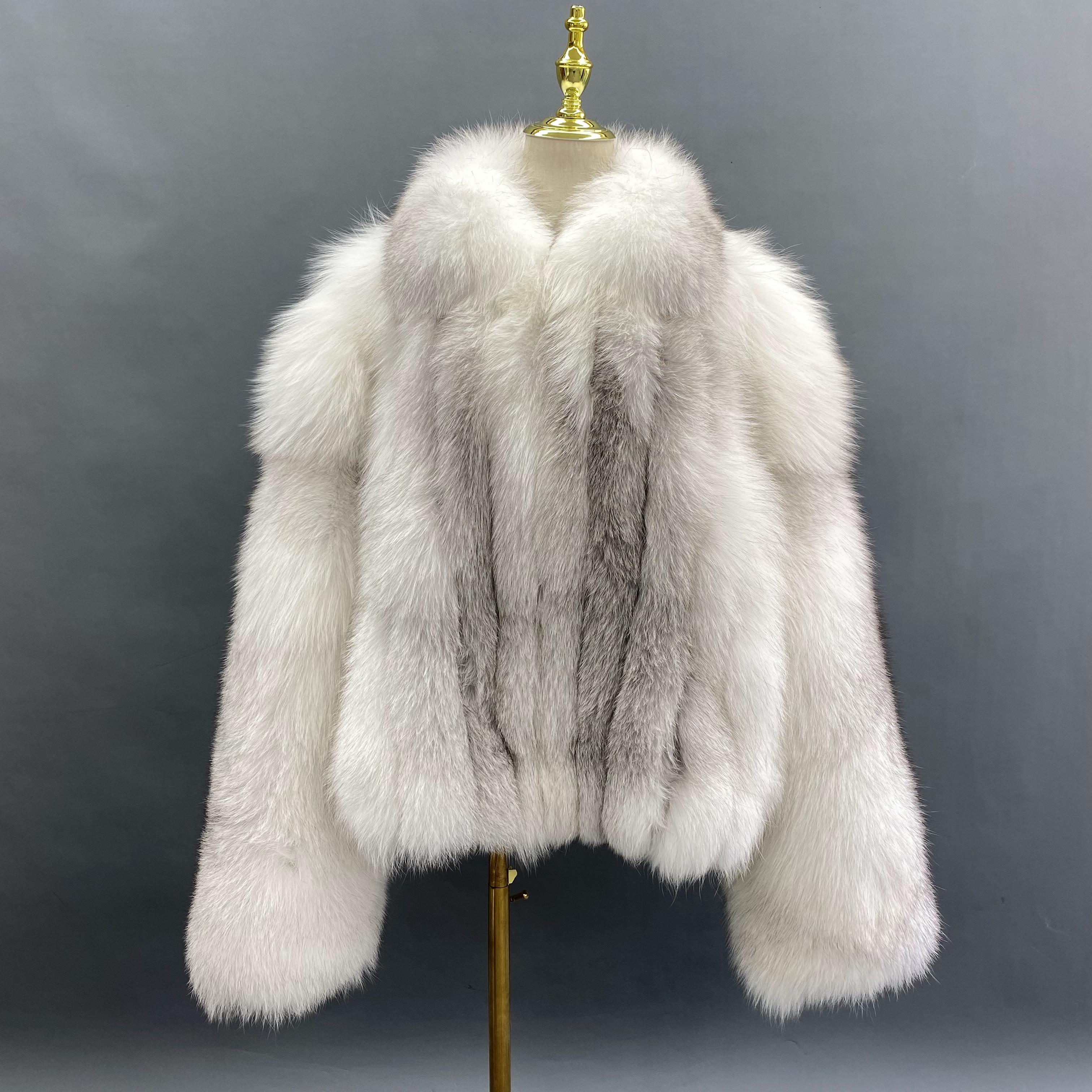 Men's Lapel With Vertical Stripes Special Fox Fur Coat 13#White Black