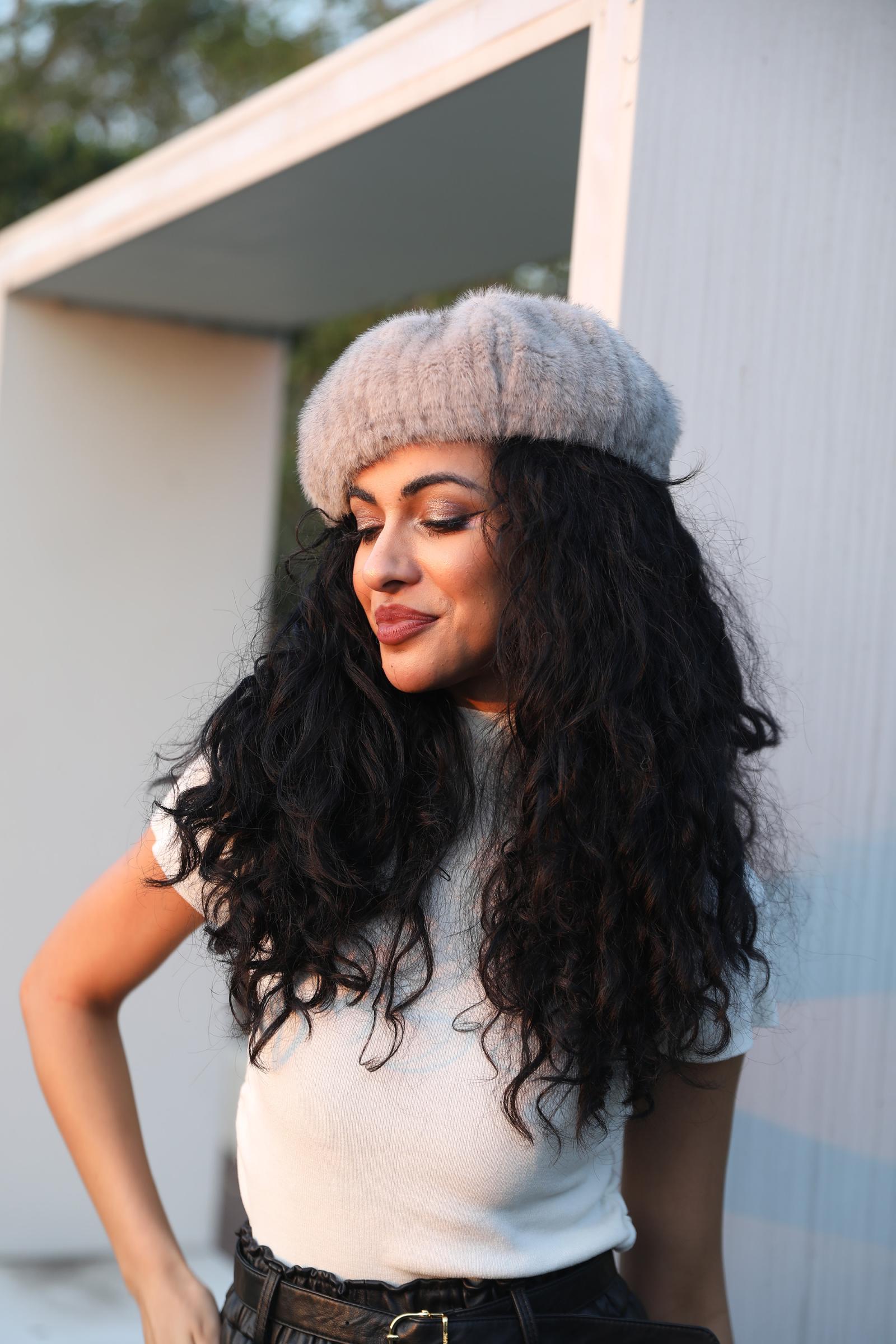 Women's Fashion Eco-Friendly Fur Striped Pumpkin Beret - Janefur