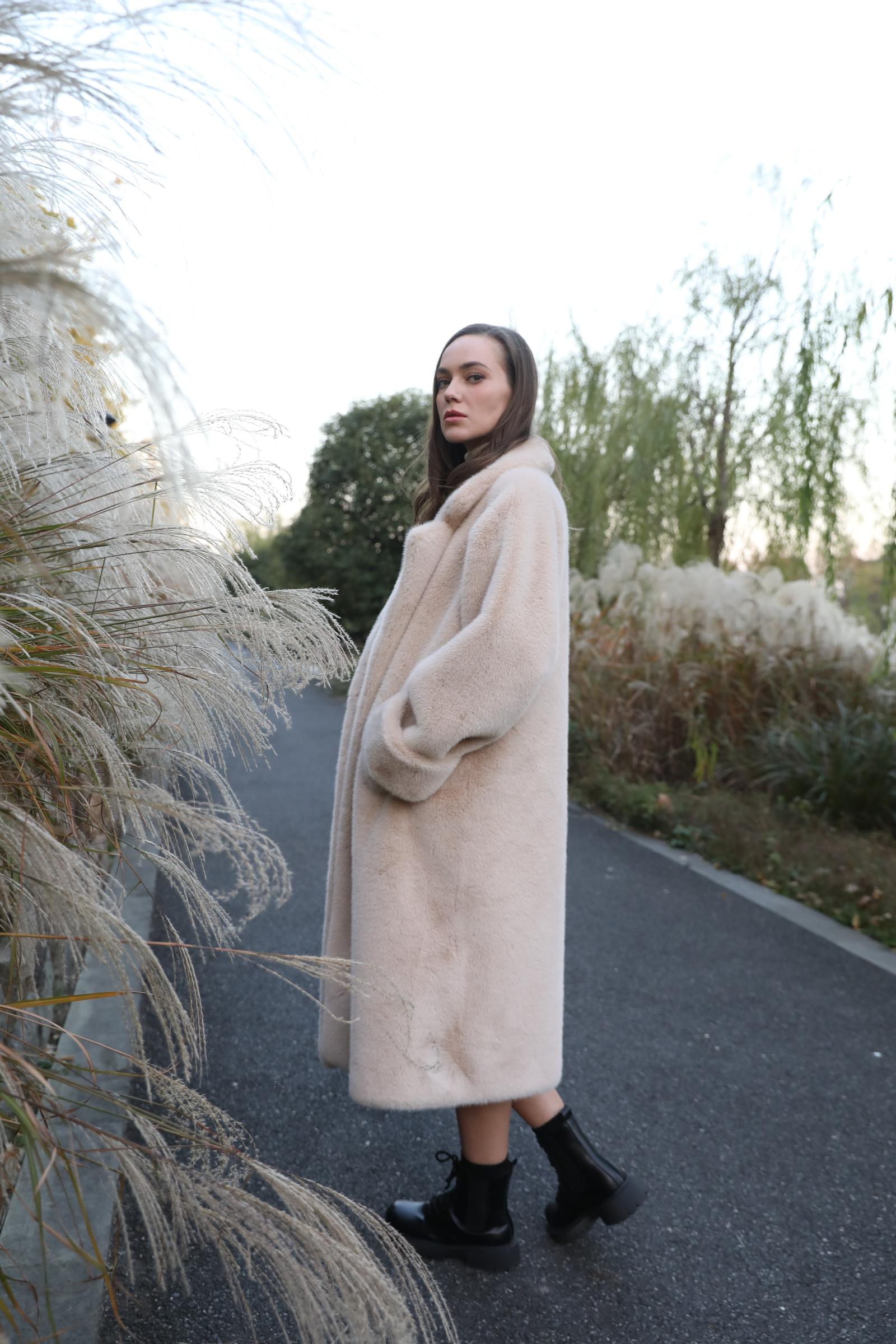 Women's Fall And Winter Cost-effective Suit Collar Long Faux Mink Jacket - Janefur