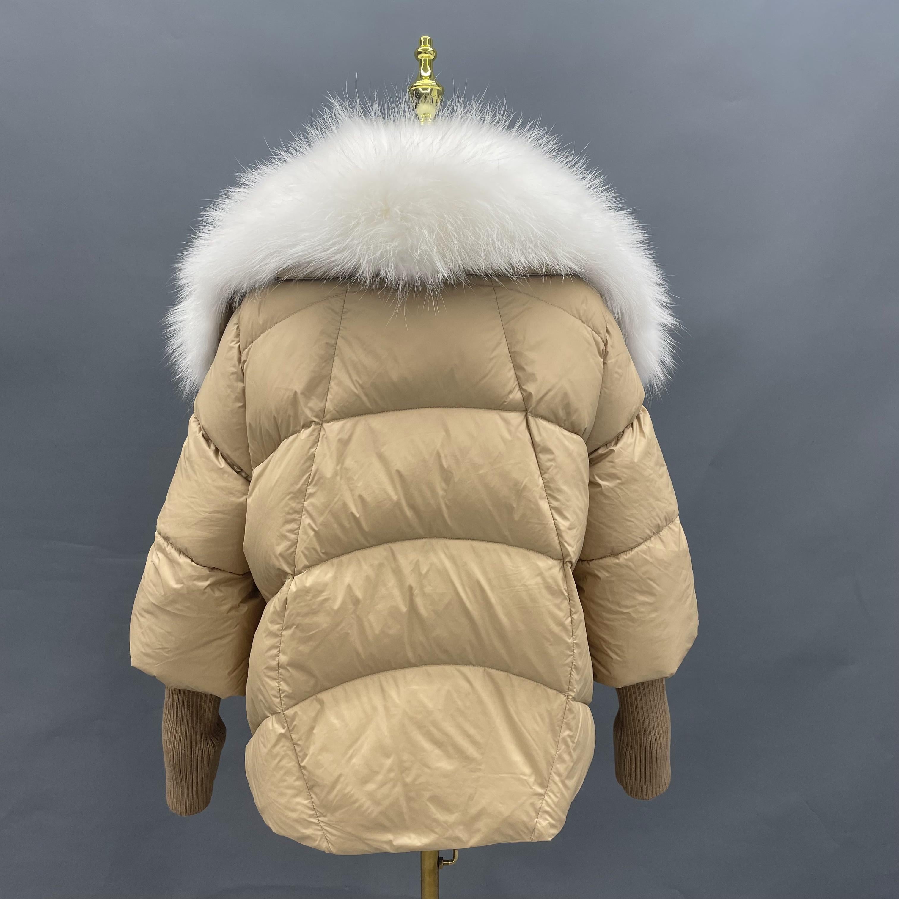 Knit Cuffs with Large Turn-down Collar Down Jacket - Janefur