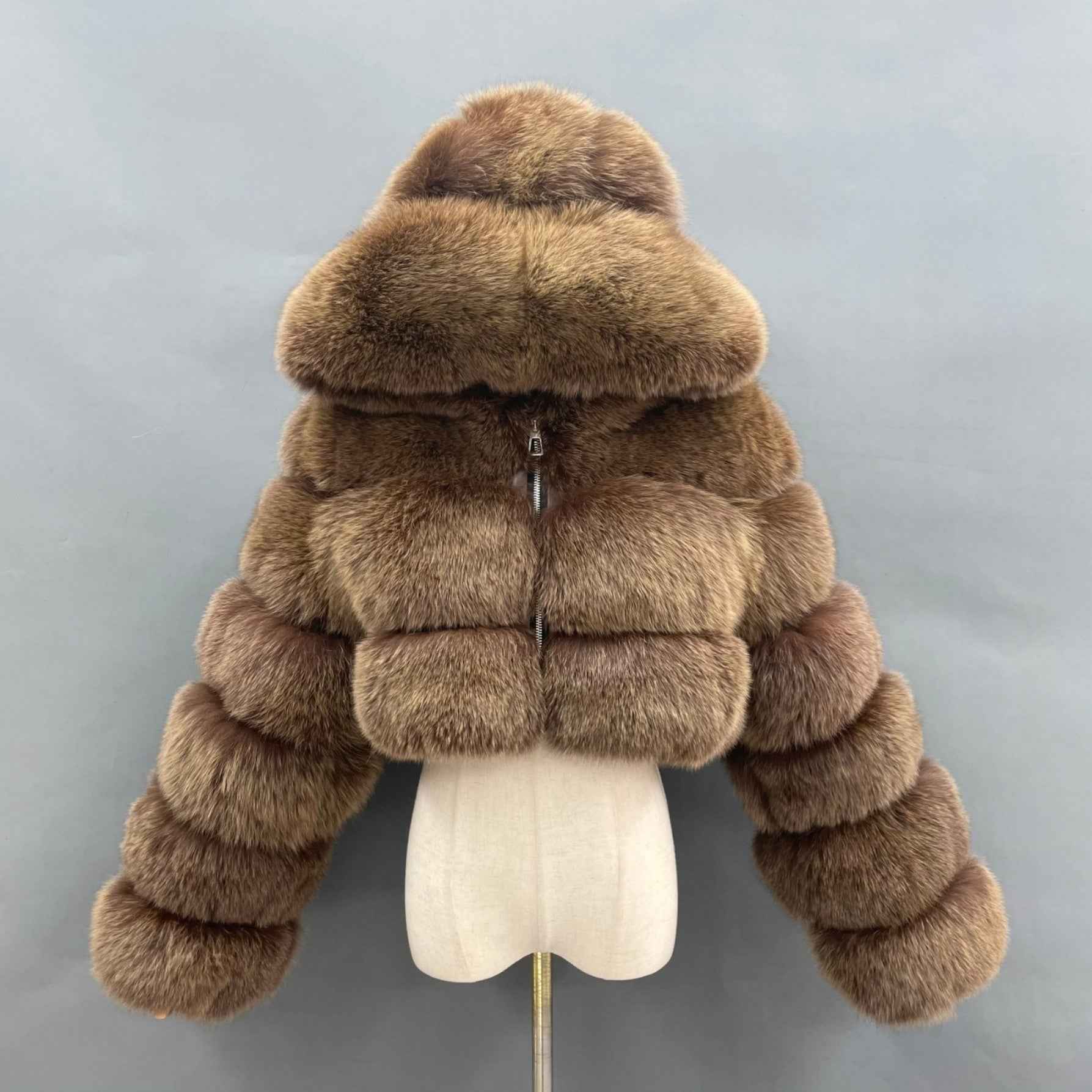 New Women's Winter Rainbow Fox Fur Hooded Coat - Janefur