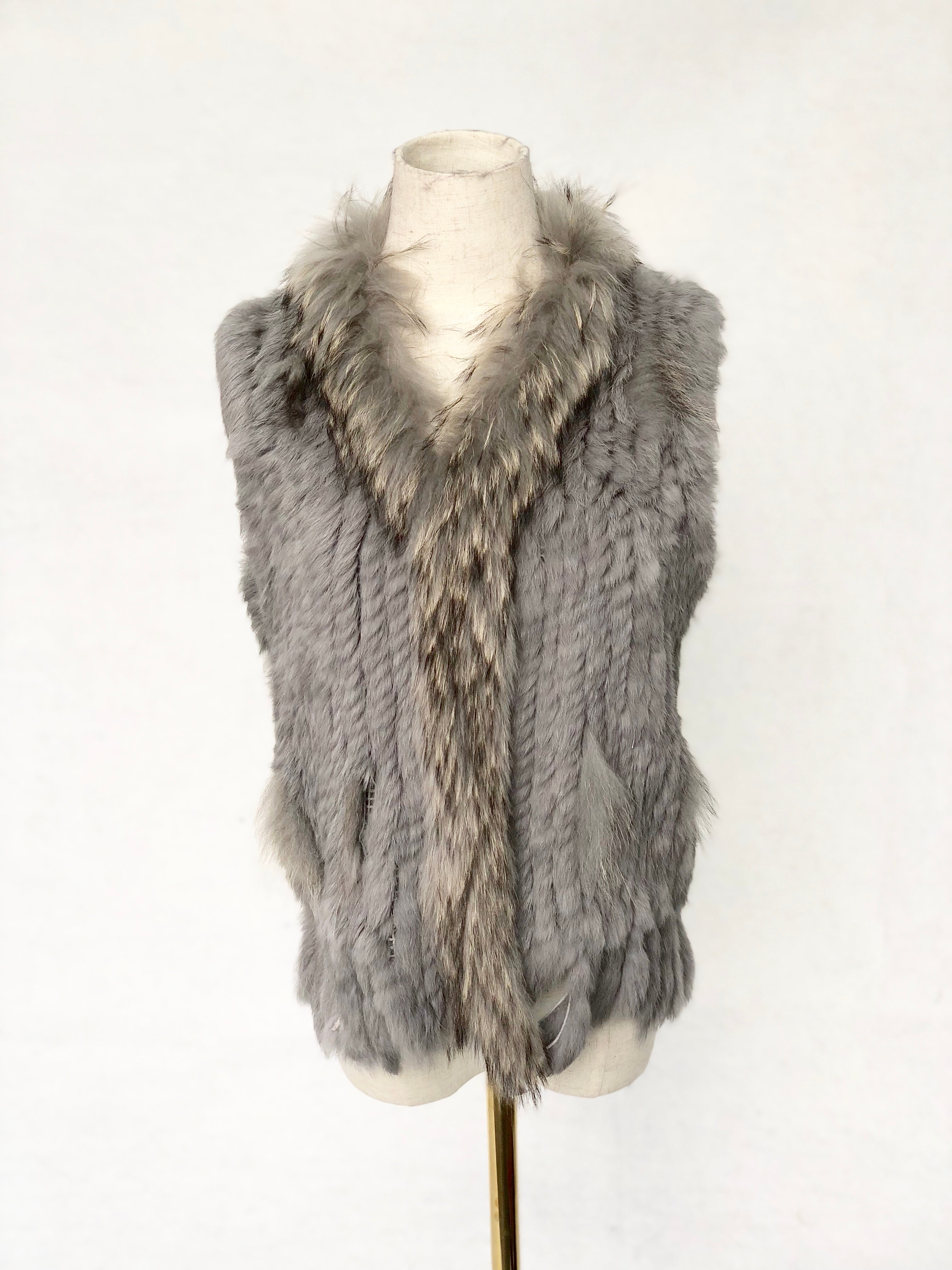 Women's Fuchsia Knitted Rabbit & Fox Fur Vest with Ragged Tramp Style & Fringe Details - Luxe Statement Outerwear