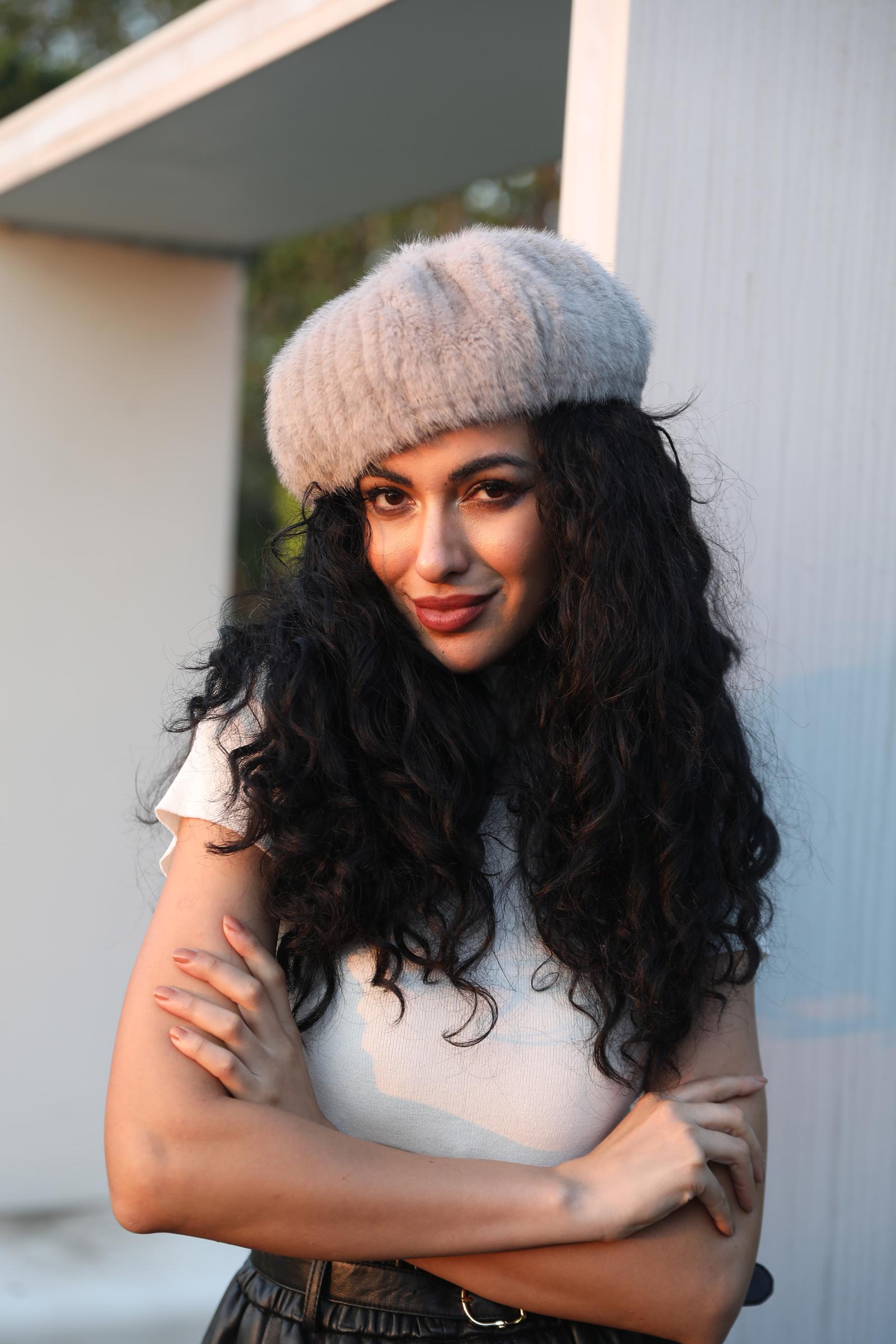 Women's Fashion Eco-Friendly Fur Striped Pumpkin Beret - Janefur