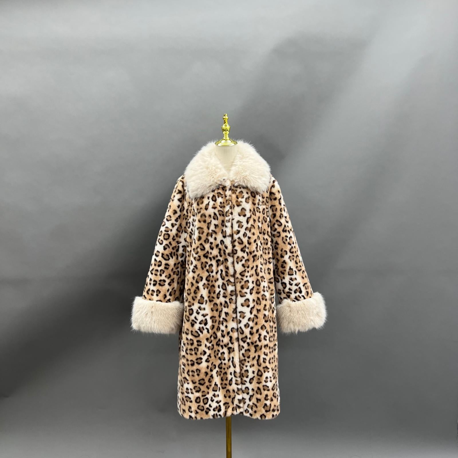 Faux Fur Coat Women's New Style Lapel Leopard Pattern Long Jacket - Janefur