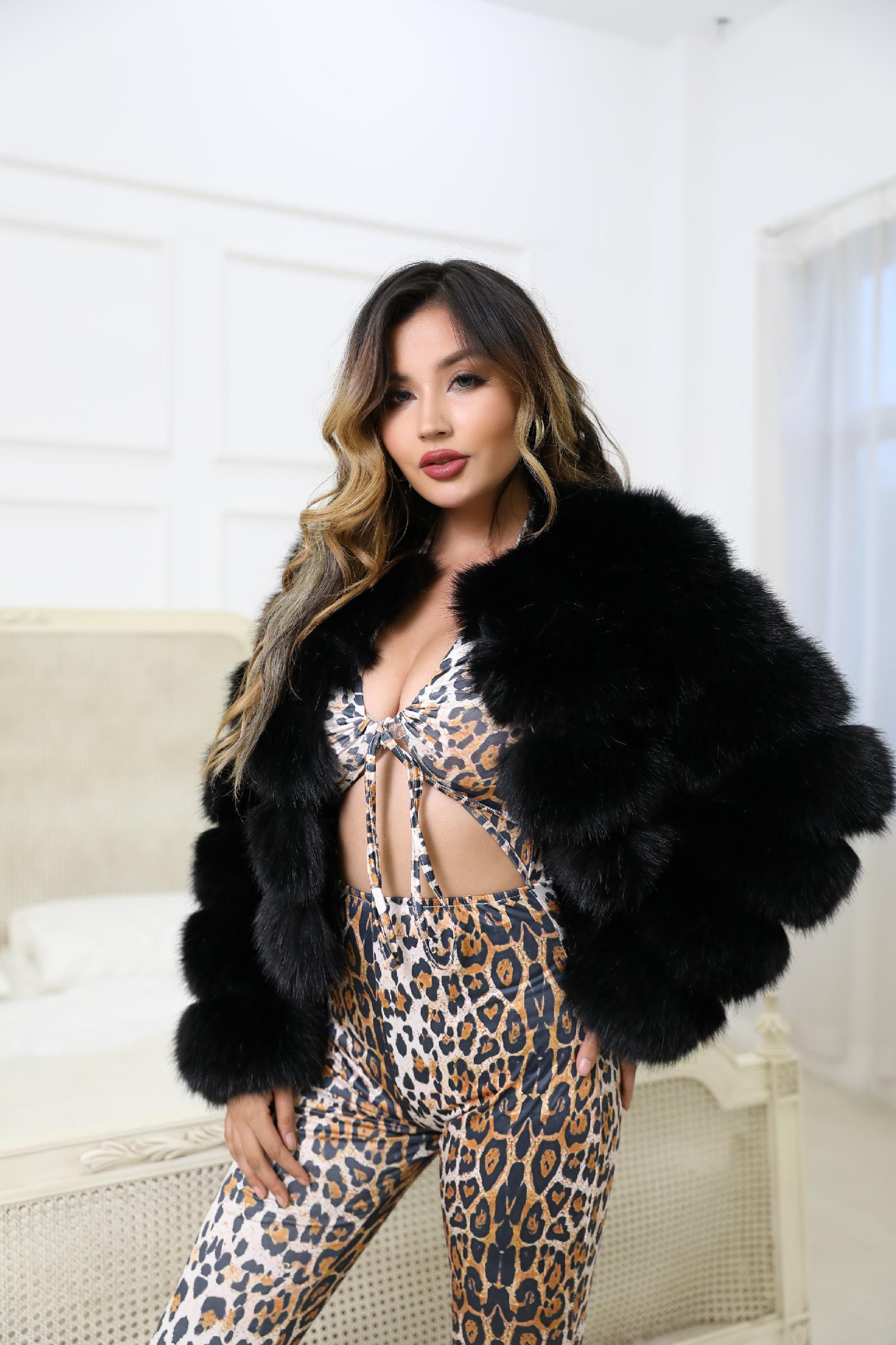 Women's Short Striped Faux Fur Coat Eco Fur Jacket - Janefur