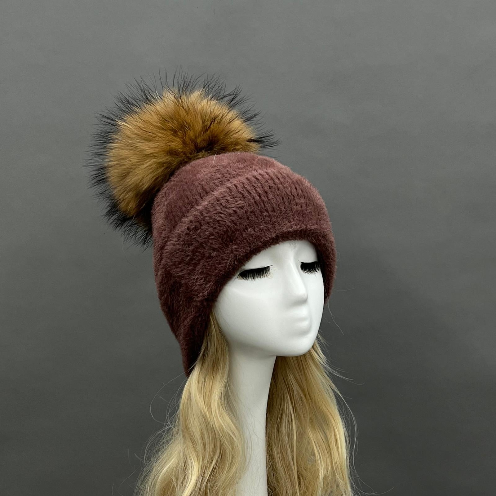 Women's Fashion Fox Fur Hat with Pom Poms - Janefur