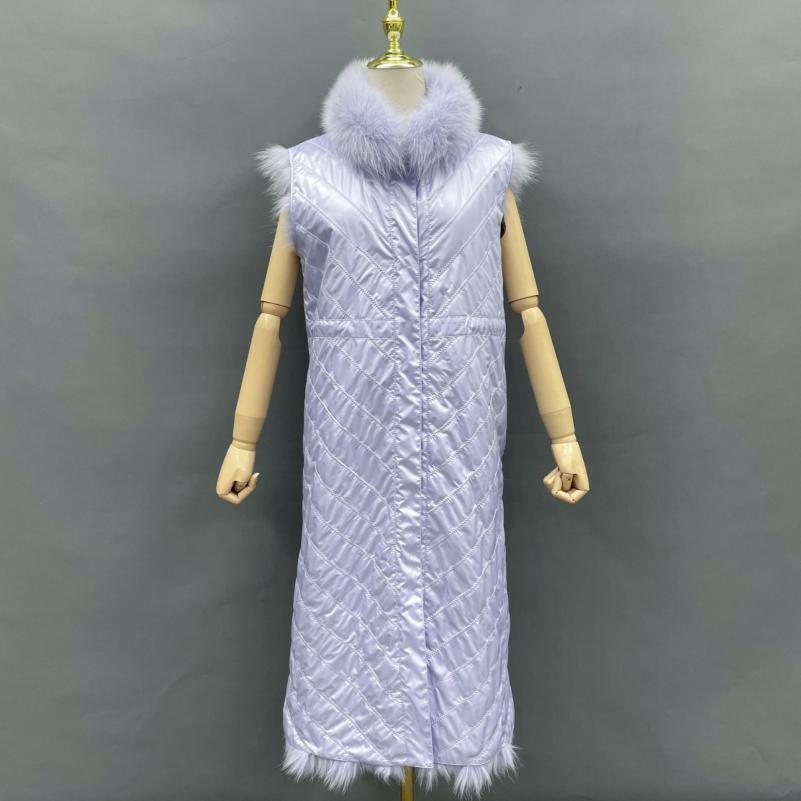 Double-Sided Fox Fur Diagonal Stripe Long Vest - Janefur
