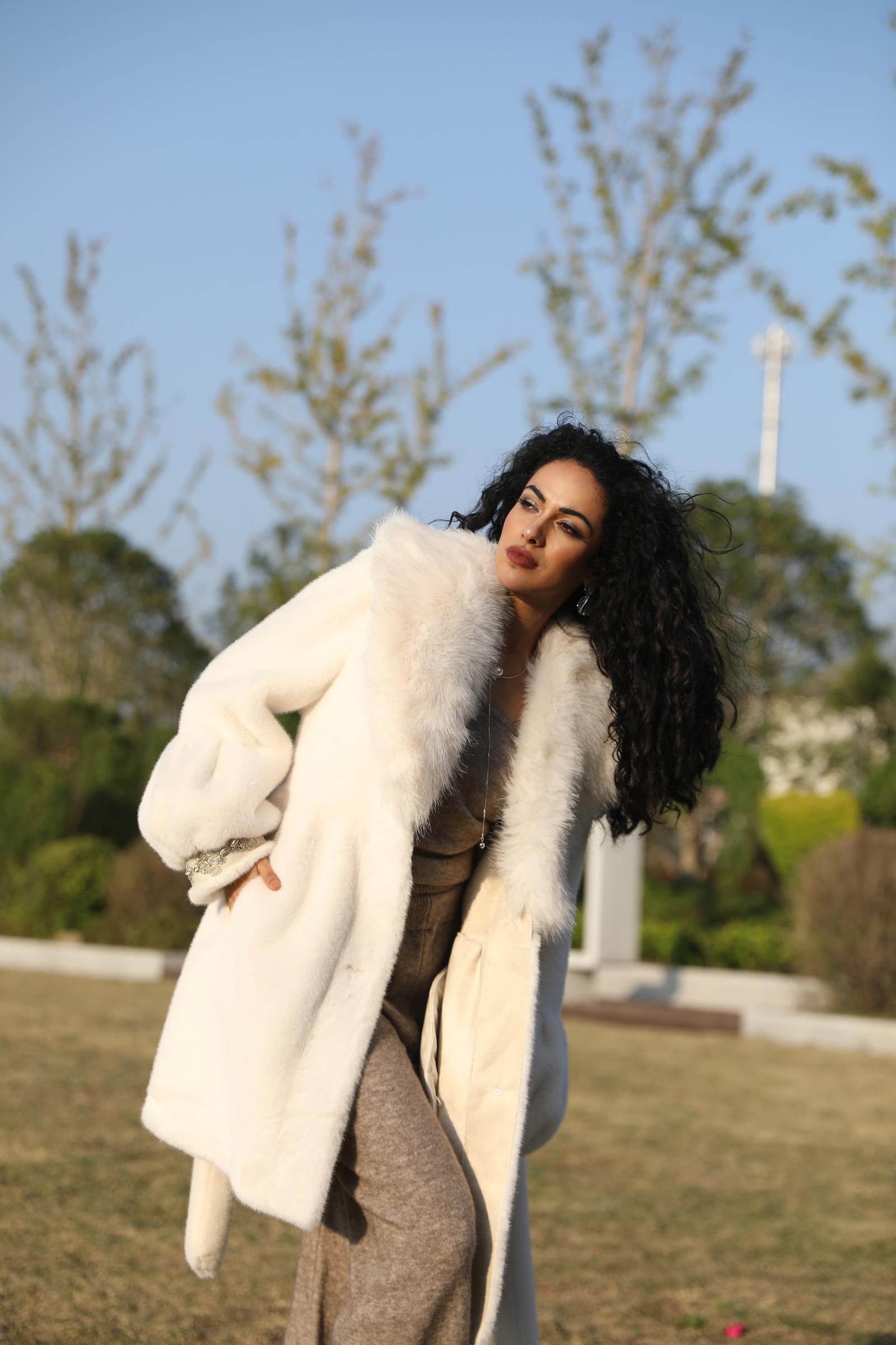 Eco-Friendly Faux Mink Fur Women's Jacket with Shawl Collar and Rhinestone Trim - Janefur