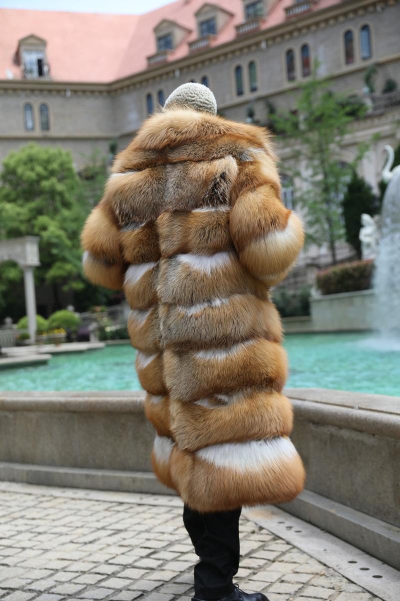 Winter Men's Long Fox Fur Coat Red Fox Warm Coat - Janefur