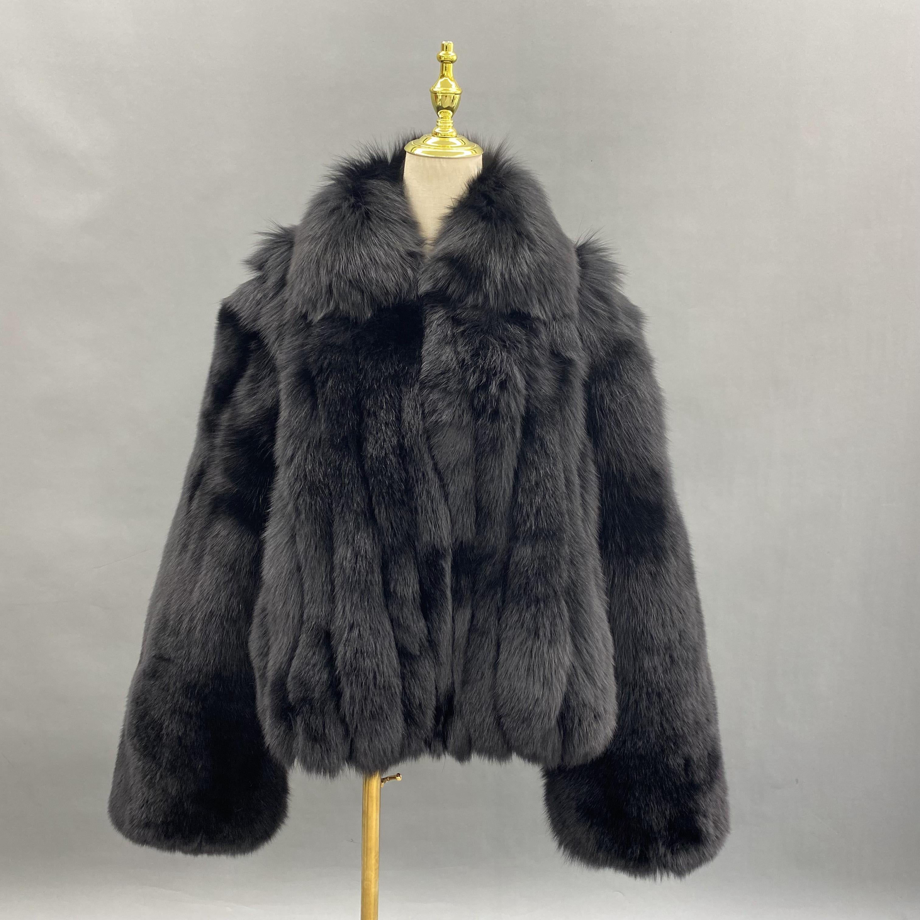 Men's Lapel With Vertical Stripes Special Fox Fur Coat 1#Black